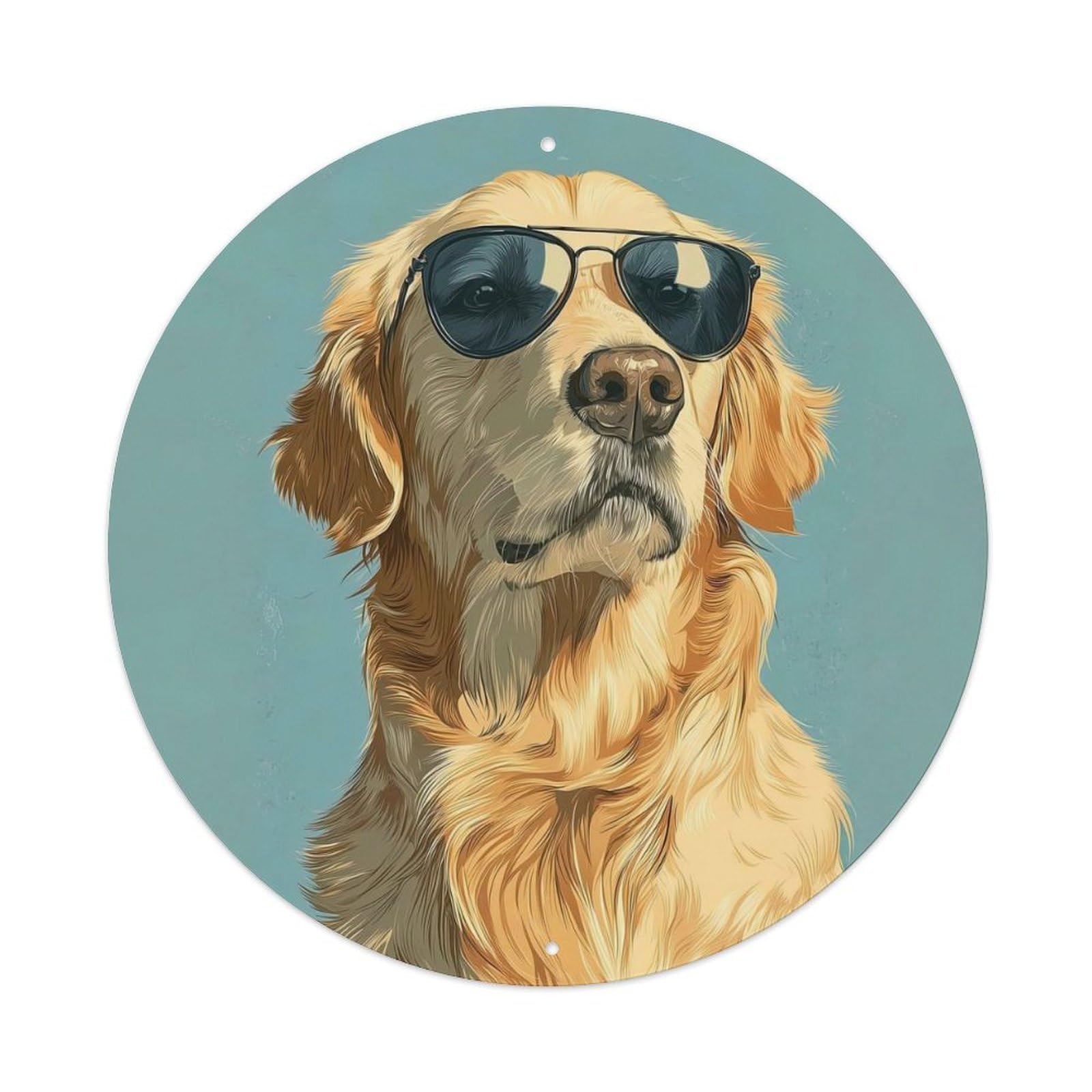 Cwbufd Vintage Style Playful Dog With Retro Sunglasses Blue Gradient Vintage Metal Tin Sign Plaque Wall Decor For Cafe, Club Bar, Office, Garden Metal Poster 8X8inch