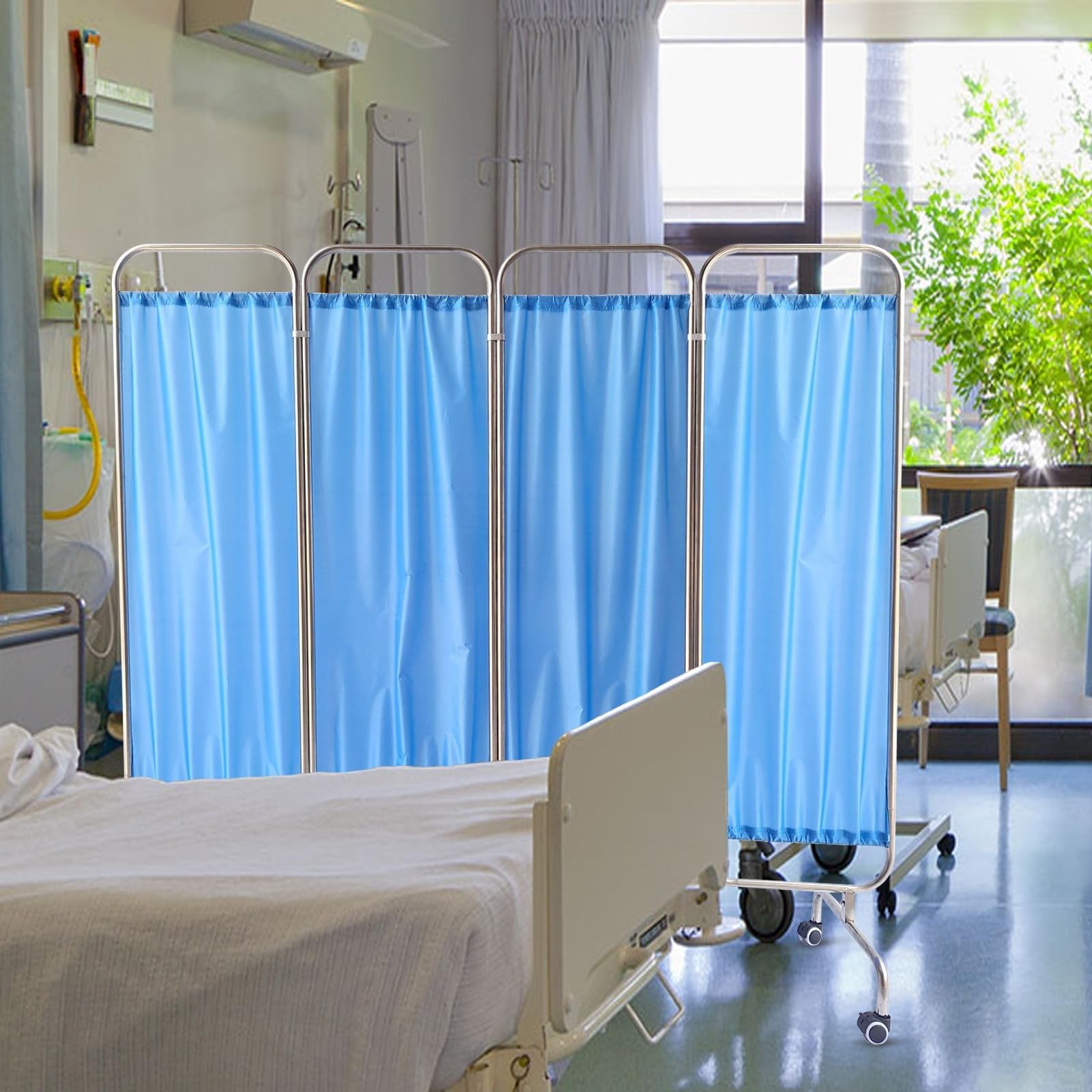 Raumteiler, 4 Paneele, 180 cm hoch, mobiler Faltschirm mit Rollen for Notaufnahme, Station, Krankenhaustrennwand, Sichtschutzwand