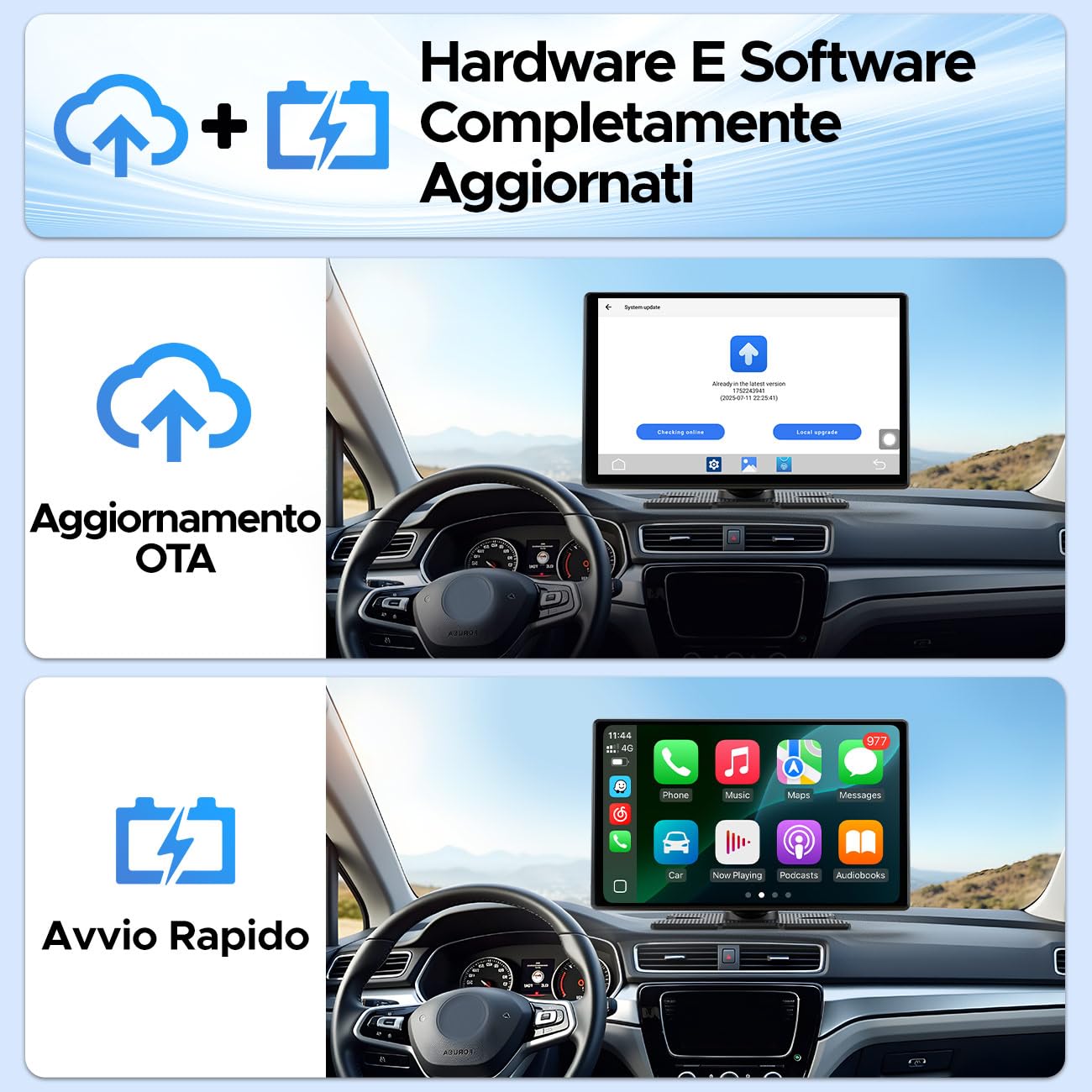 LAMTTO Carplay Wireless Schermo per Auto con Net-flix Youtube 9 Pollici AppIe CarPlay e Android Auto,Autoradio Senza Fili Stereo Car Play Display con Bluetooth/Navigazione/Assistente Vocale/OTA/FM/AUX
