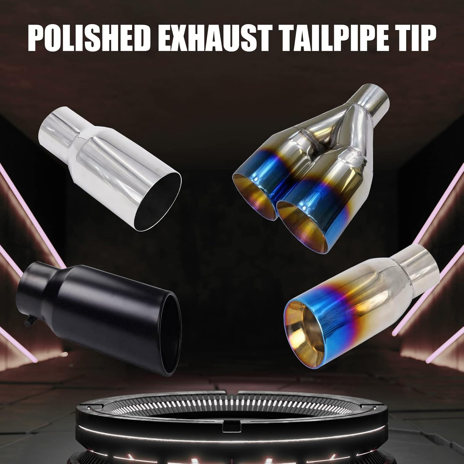 5 Inch Inlet Exhaust Tip, 5" Inlet 8" Outlet 15" Long Polished Stainless Steel Diesel Exhaust Tip, 5 Inch to 8 Inch Tailpipe, Bolt On Slant Cut Rolled Edge Exhaust Tip for Truck Pickup Black