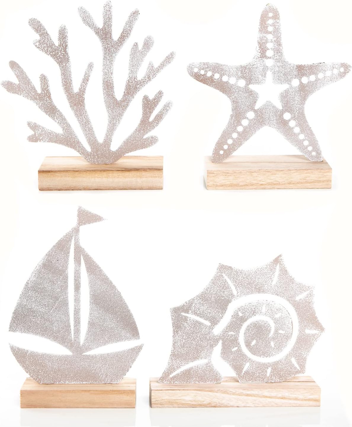 Logbuch-Verlag Decorative Set Maritime Made of Wood and Metal - Coral + Sailing Ship + Starfish + Shell - Beach Holiday Bathroom Decoration