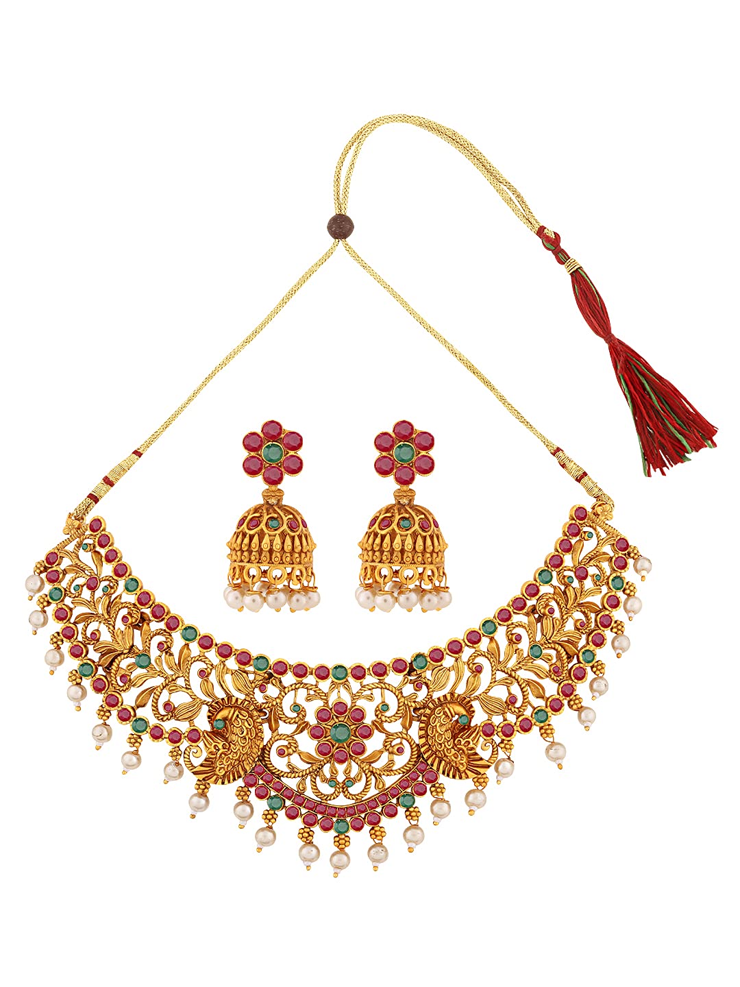 Spargz Peacock Bridal Alloy Gold Plated Synthetic Stone & Pearl Choker Traditional Necklace Set For Women AINS_638 (B0993QPXHK) Amazon Price History, Amazon Price Tracker