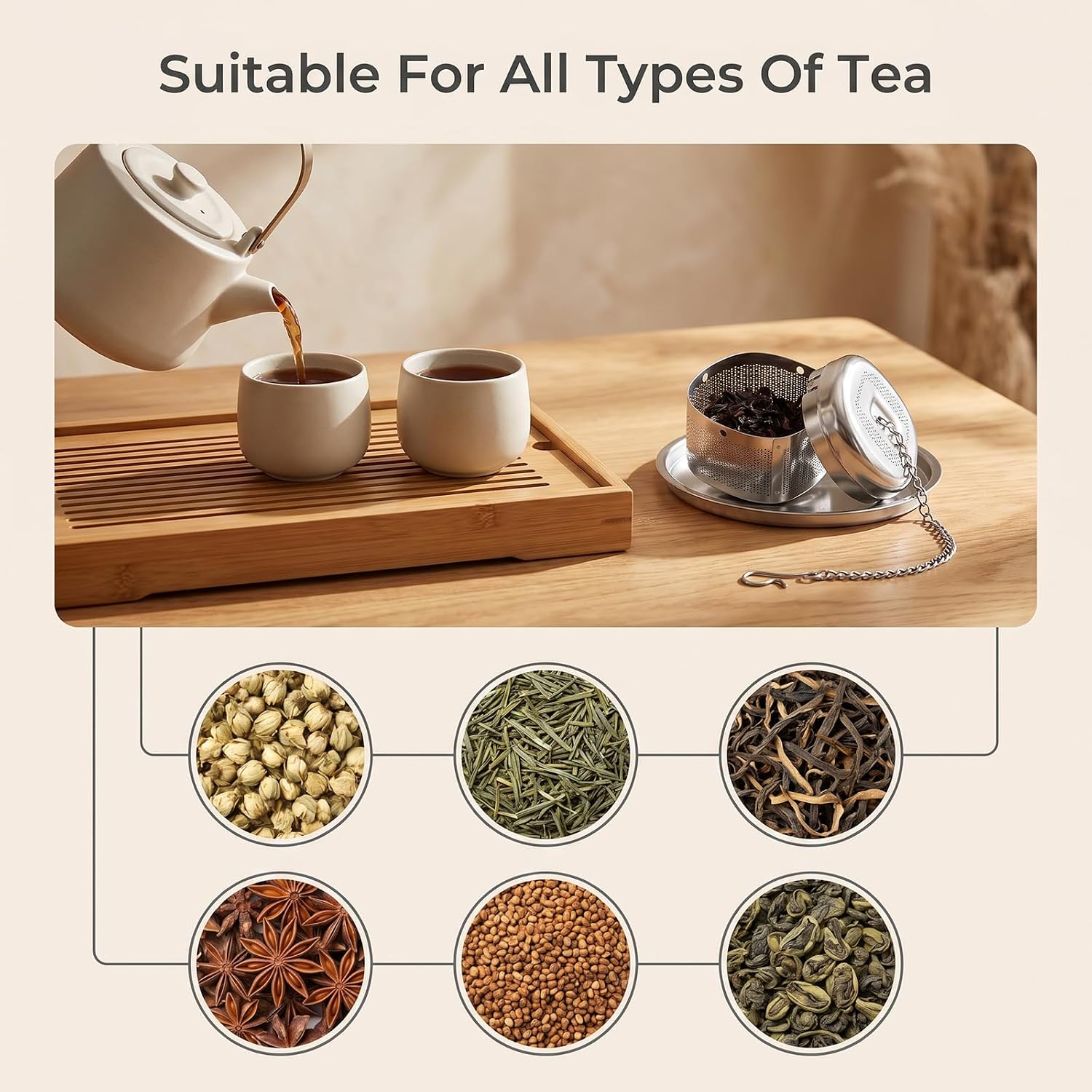 Metal Tea Infuser with Drip Tray, Stainless Steel Loose Leaf Tea Strainer Ball