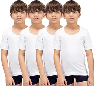 Amul Comfy Boy's Cotton White Plain Vest Half Sleeve Innerwear Pack of 4 Price In India