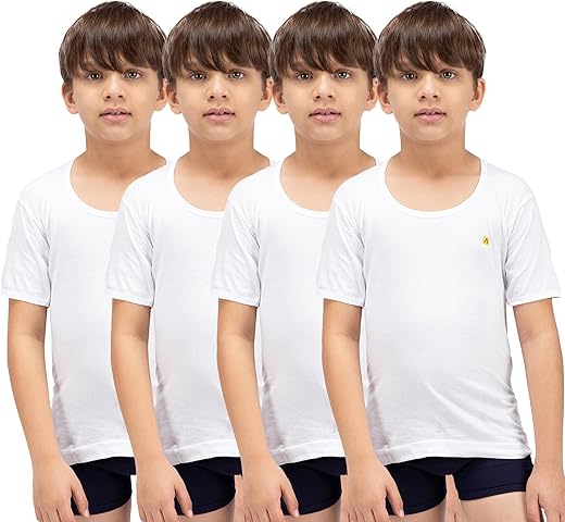 Amul Comfy Boy's Cotton White Plain Vest Half Sleeve Innerwear Pack of 4