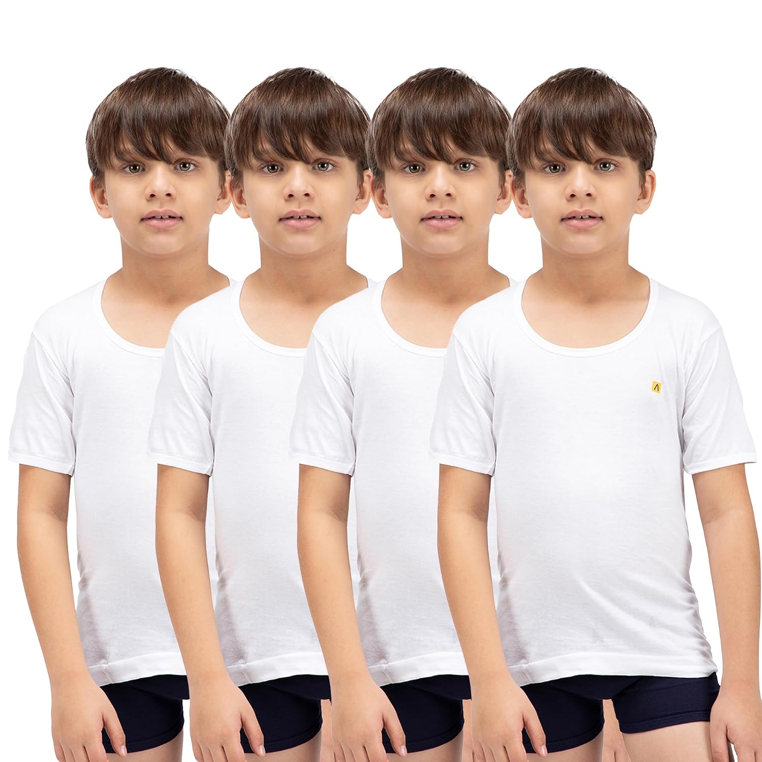 Amul Comfy Boy's Cotton White Plain Vest Half Sleeve Innerwear Pack of 4