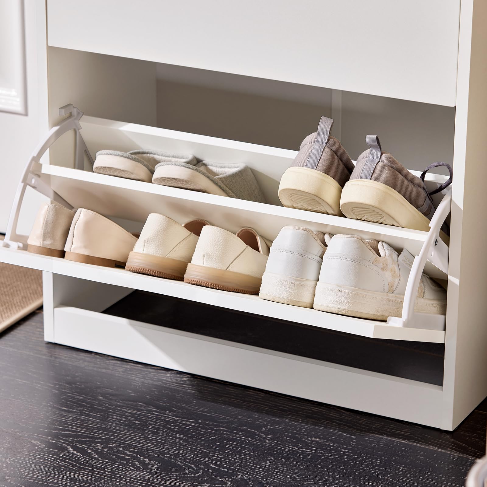 SoBuy FSR180-W szafka na buty z 2 szufladami, 1 wysuwana szuflada, szafka kuchenna, szafka na obuwie, kolor biały, szer. x gł. x wys.: 60 x 30 x 90 cm