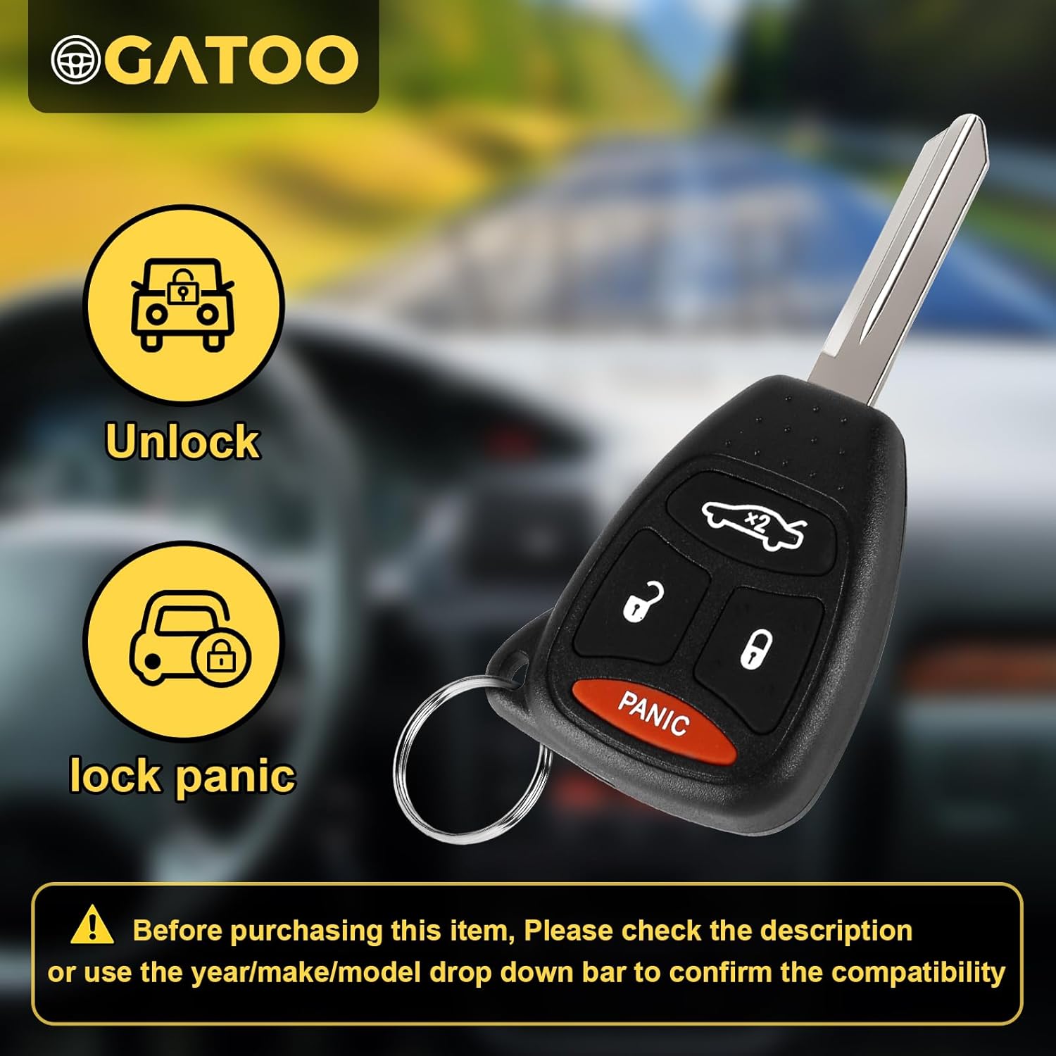 Replacement Key Fob Fit for Dodge Charger Magnum 2005 2006 2007, Durango 06-09, Jeep Commander 06-07, Grand Cherokee Chrysler 300 05-07, Aspen 07-09, Keyless Remote Control KOBDT04A OHT692427AA - Image 2