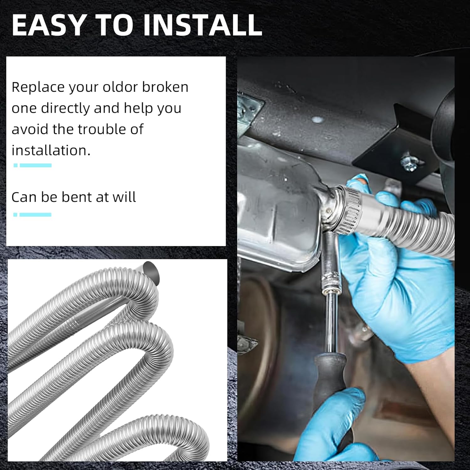 1 inch Stainless Steel Exhaust Hose, 118.1" Flexible Exhaust Pipe,Diesel Heater Flexible Exhaust Tubing with 2 Hose Clamps Generator Exhaust Hose Parking Air Heater Fuel Tank Diesel Gas