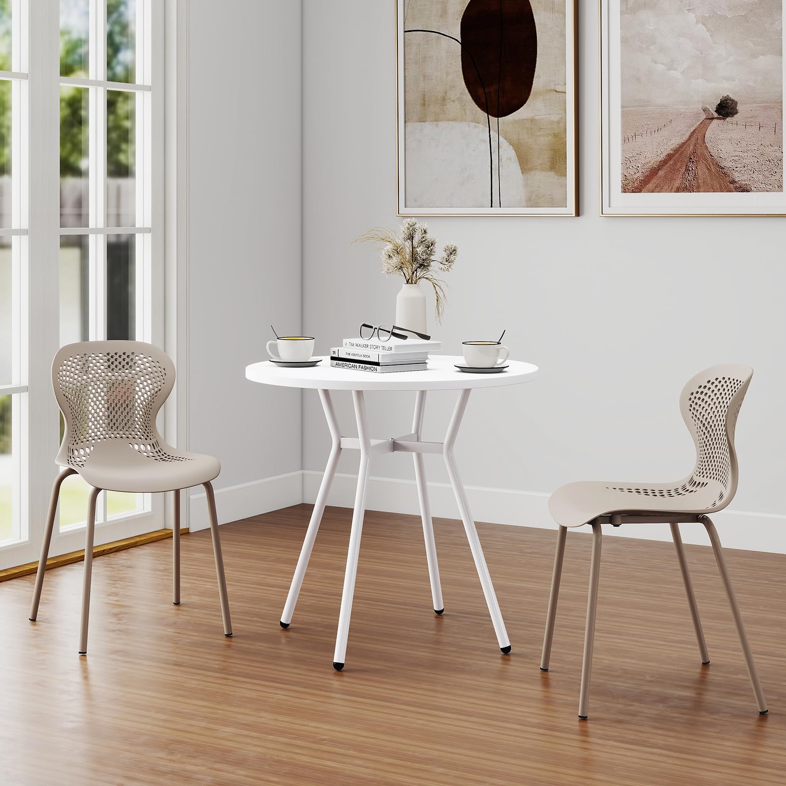 JIJIAN Set di 6 Sedie Sala da Pranzo Impilabili, Sedia da Cucina con Gambe in Metallo, Sedie da Giardino in Plastica, per Sala da Pranzo, Soggiorno, Giardino, Balcone e Terrazza, Cachi