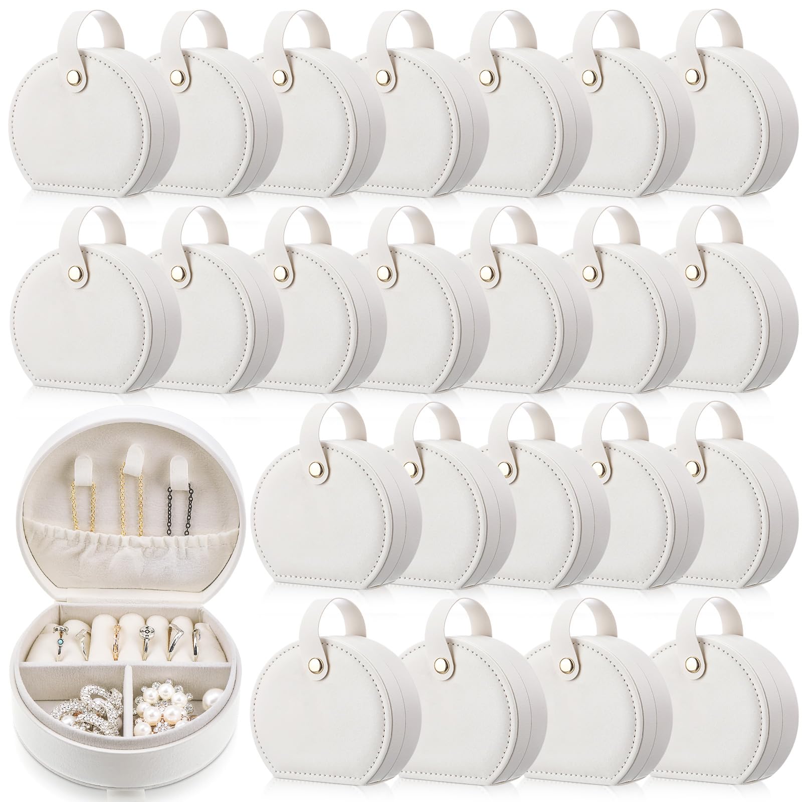 Boîte à bijoux de voyage contre les pertes lot de 24 mini coffrets en cuir blanc pour bagages
