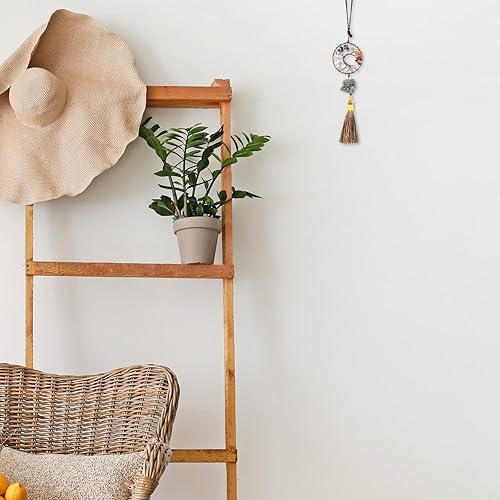 Miniatura 4 de rockcloud Adorno colgante de árbol de la vida de 7 chakras con borla de piedra cruda irregular para pared, coche, hogar, boda, boda, apatita azul