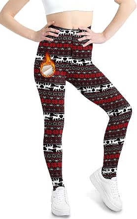 BesserBay Girls Ugly Christmas Leggings Fleece Lined Thick Stretch Yoga Pants 6-14 Years