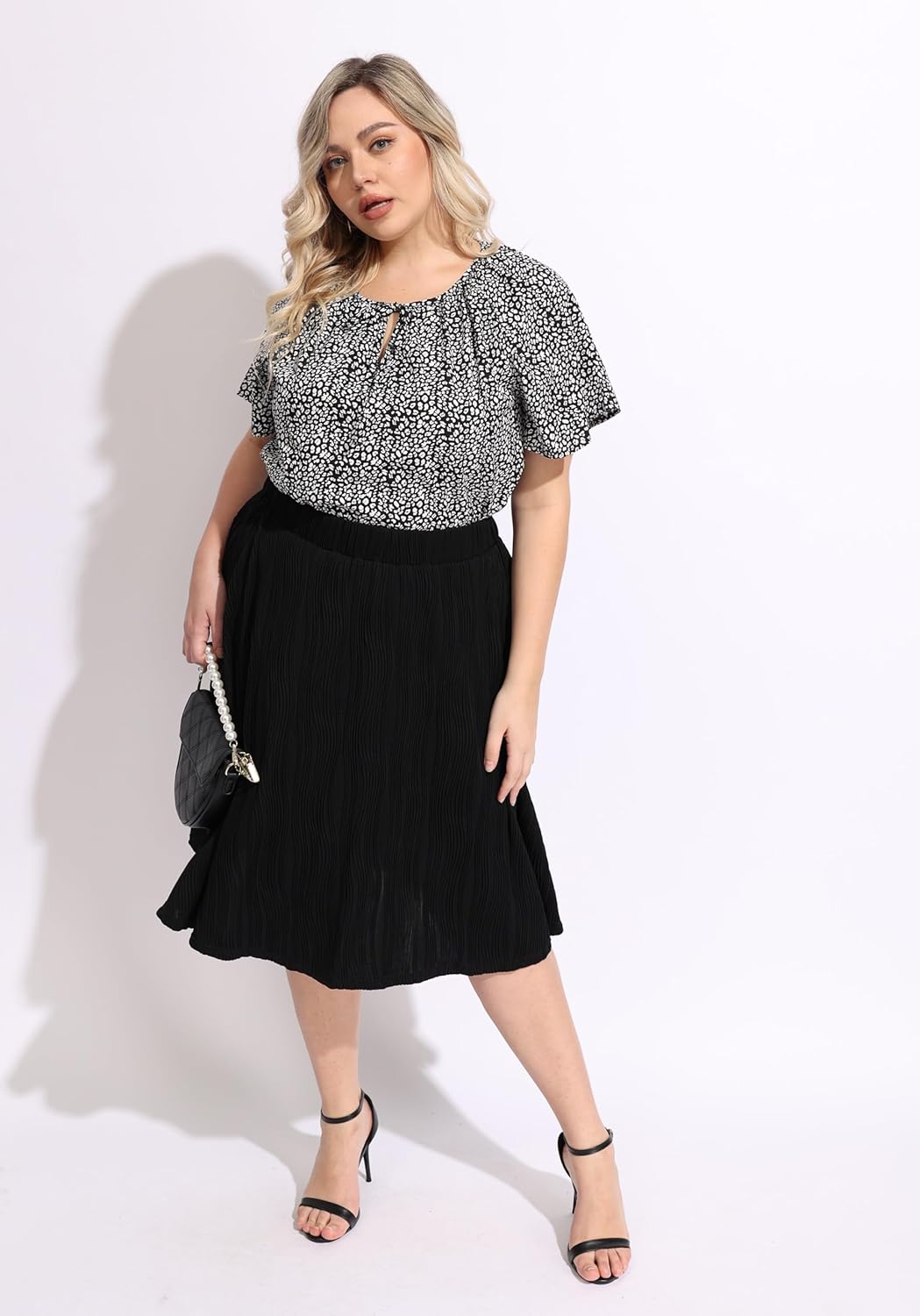 CARCOS Womens Plus Size Floral Blouses Ruffle Short Sleeve Boho Tops Chiffon Summer Shirts Drawstring Business Shirts XL-5XL - Image 5