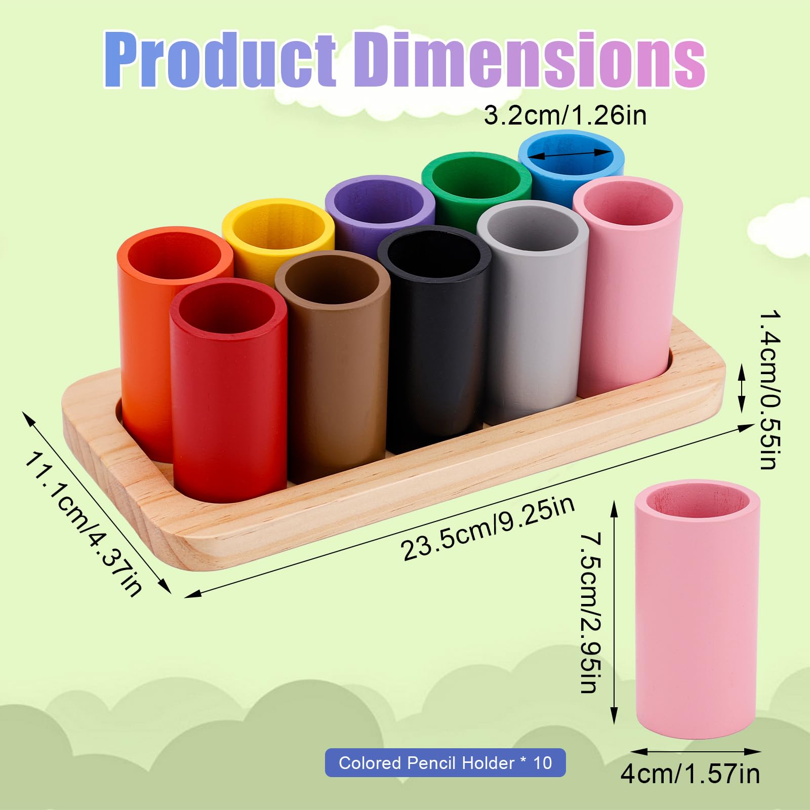 Bois Porte Crayons de Couleur, Crayon Rangement Organisateur avec 10 Amovible Compartiments Tasse Stylo Support pour Enfants Bureau Maison École Fourniture