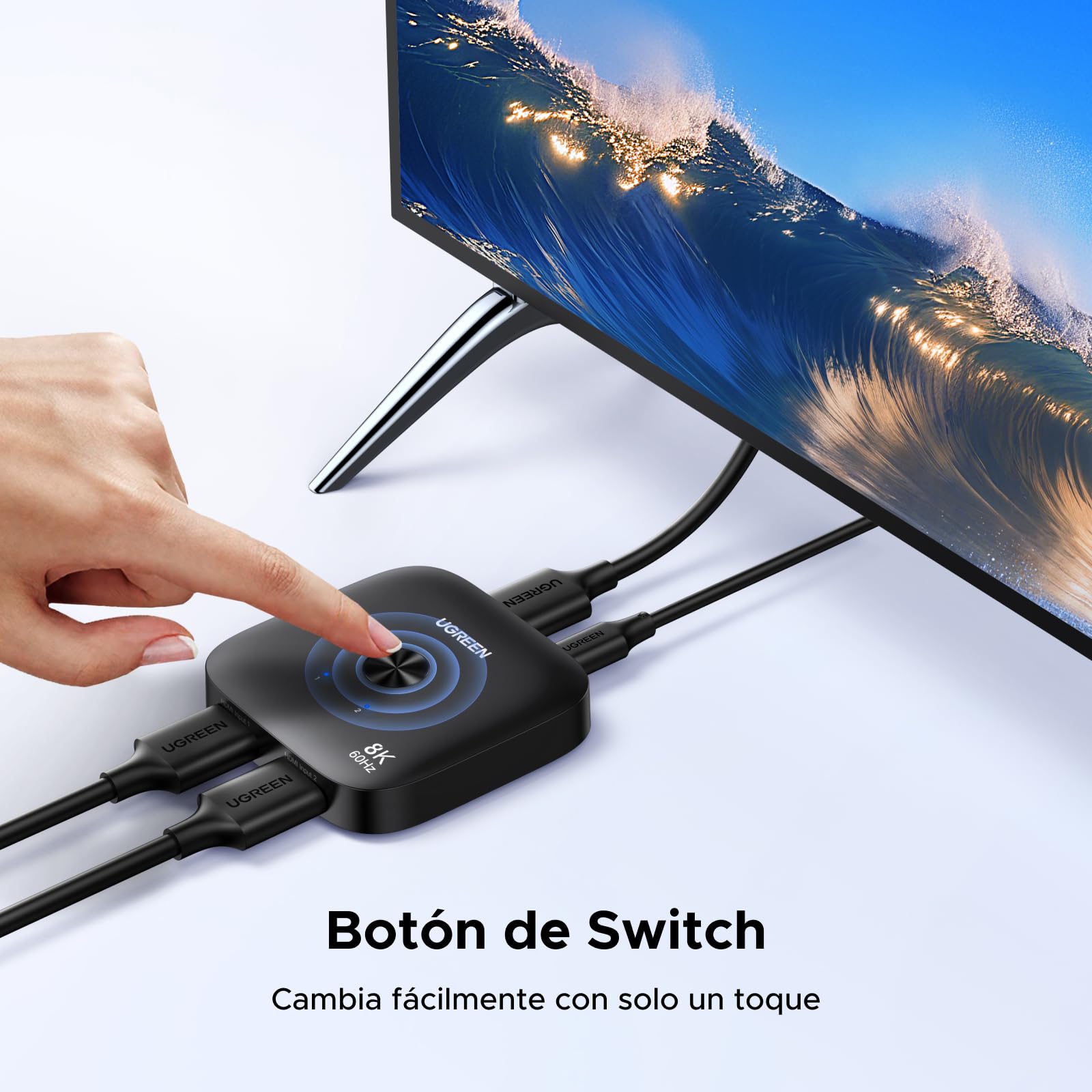 UGREEN Switch HDMI 2.1 8K 60Hz 4K 240Hz 2 Entradas 1 Salida Conmutador HDMI Alta Resolución Soporta HDR VRR Dolby Atmos Compatible con PC PS5 PS4 Xbox One Serie X TV Box Proyector Monitor