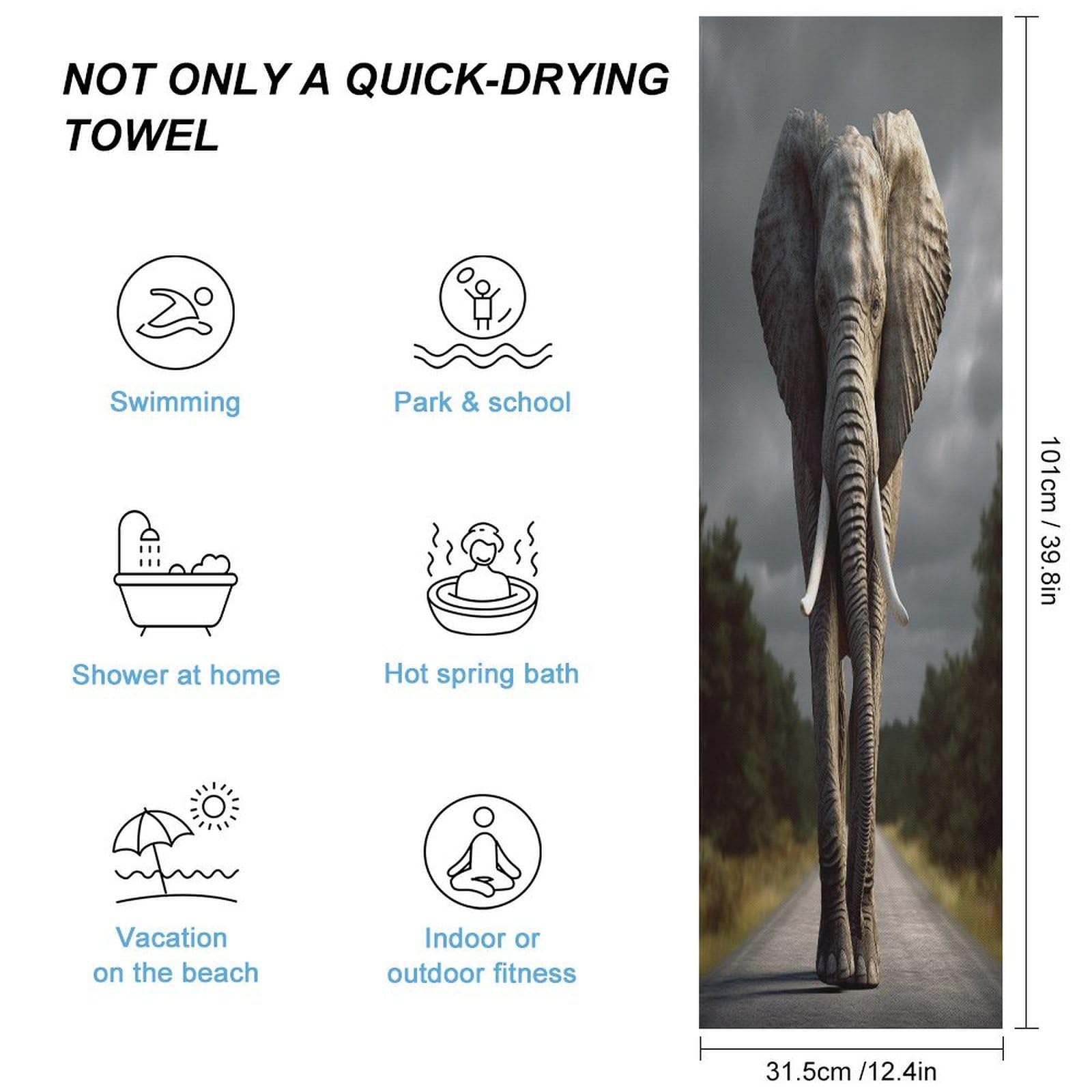 AQRJLPM 3D Elephant Quick Dry Towel Cold Fabric Workout Sweat Towels Highly Absorbing Odor-Free Travel Towel for Hot Yoga Tennis Running Exercise Working Out Camping