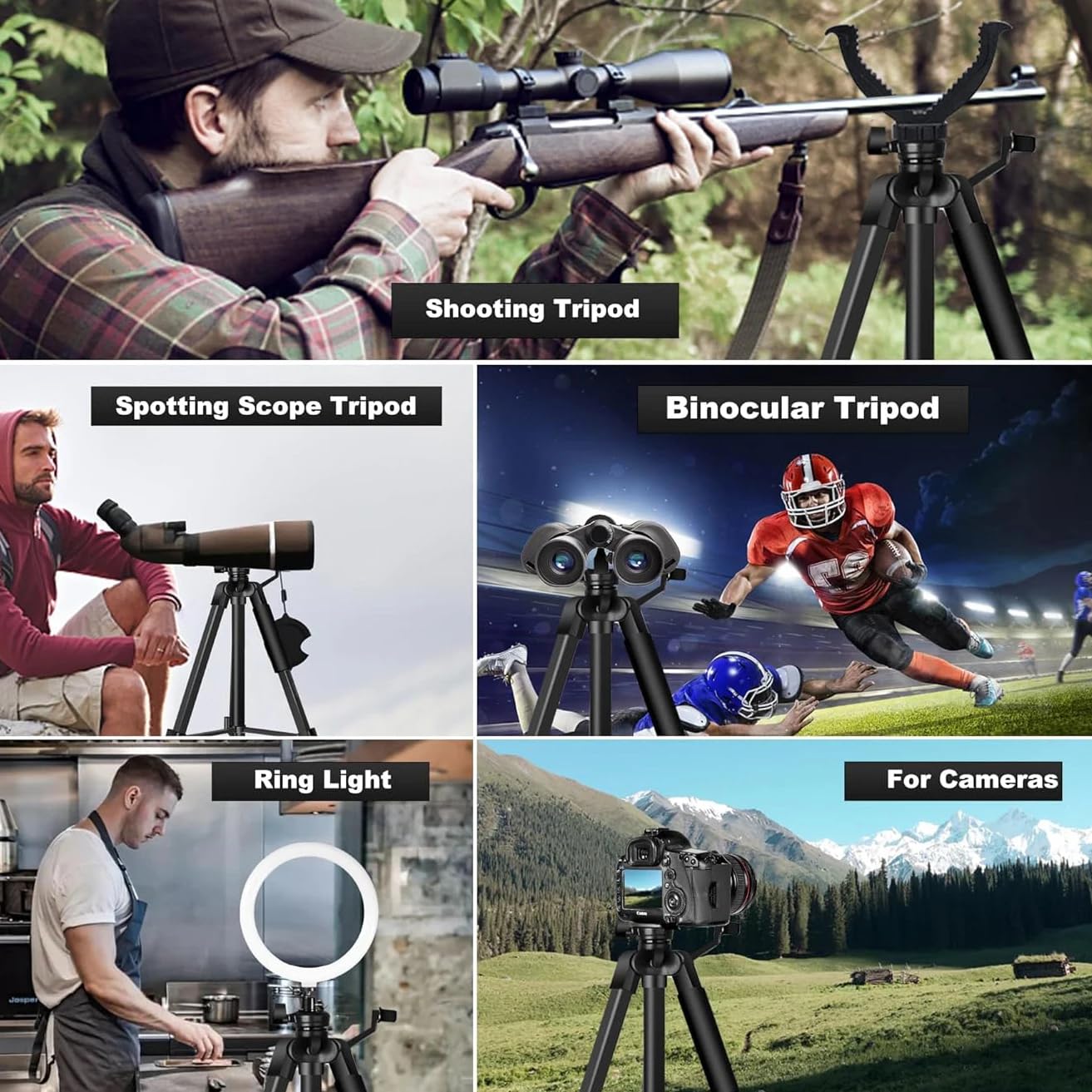 HUNTPAL Gewehr-Stativ, Schießstock mit V-Joch-Pistolenhalter | 63,5 cm - 172,7 cm Höhenverstellung, tragbares Aluminium, Mittelsäulenverstellung, Gewichtshaken