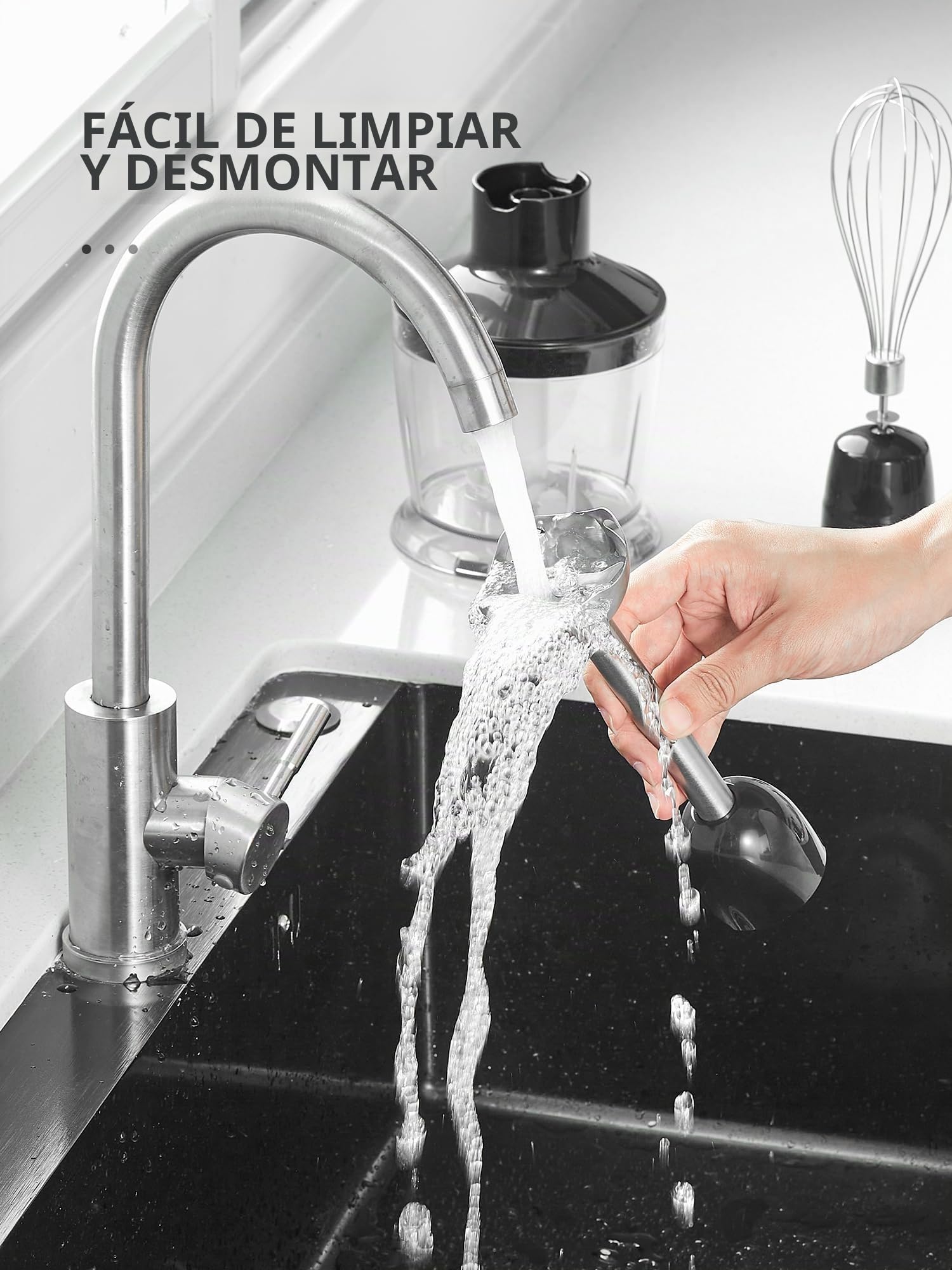 Batidora de Mano 5 en 1 de 1000W, Batidora de Inmersión Profesional con 12 Velocidades y Función Turbo, Incluye Picadora de 500ml, Vaso Medidor de 600ml, Batidor de Varillas y Espumador de Leche