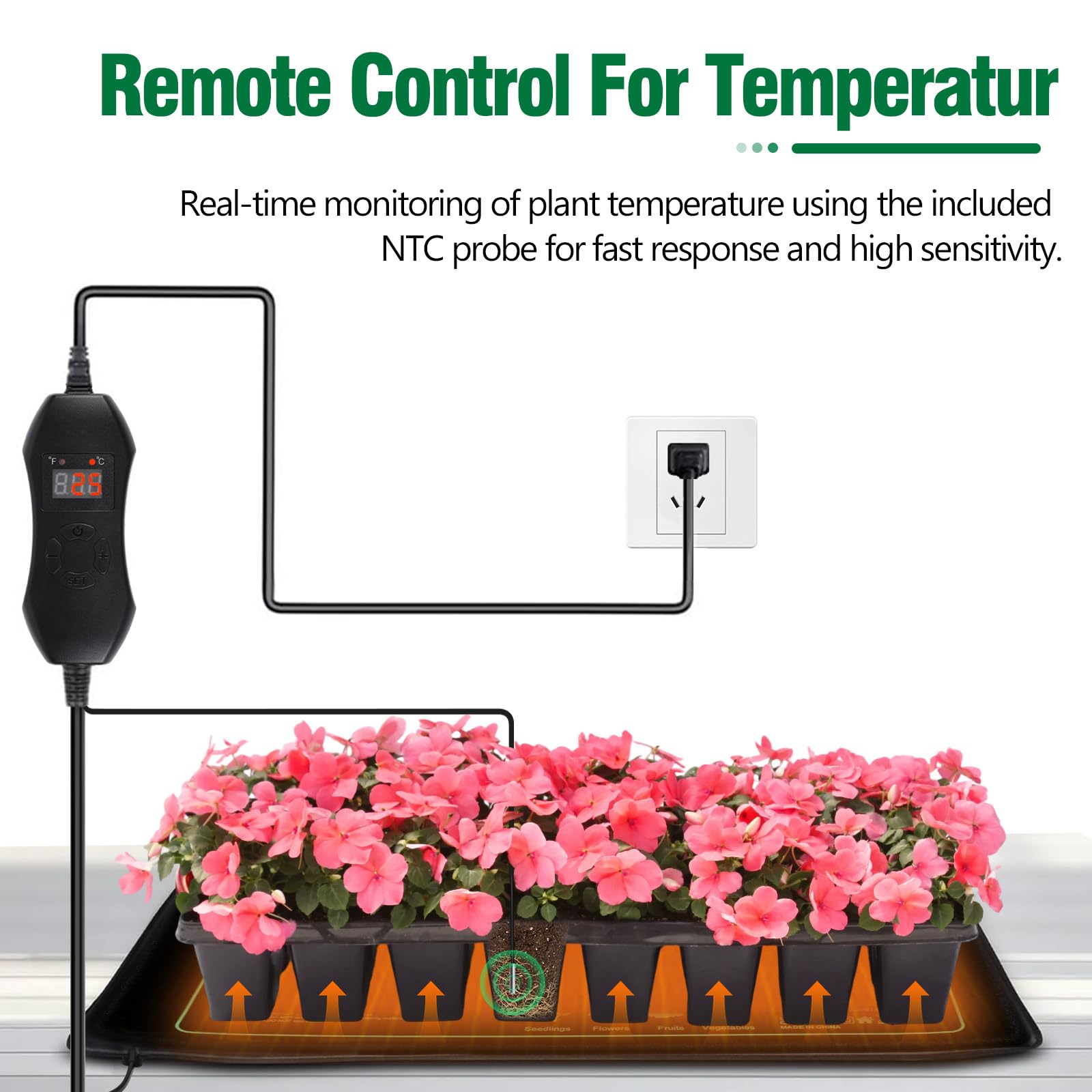 Estera TéRmica para Plantas con Termostato, 50W Alfombrilla Térmica para Plántulas, Acelera Germinación, Ignífugo, IP67 Impermeable, para Mascotas, Reptiles, Plántulas, 54 x 26 cm