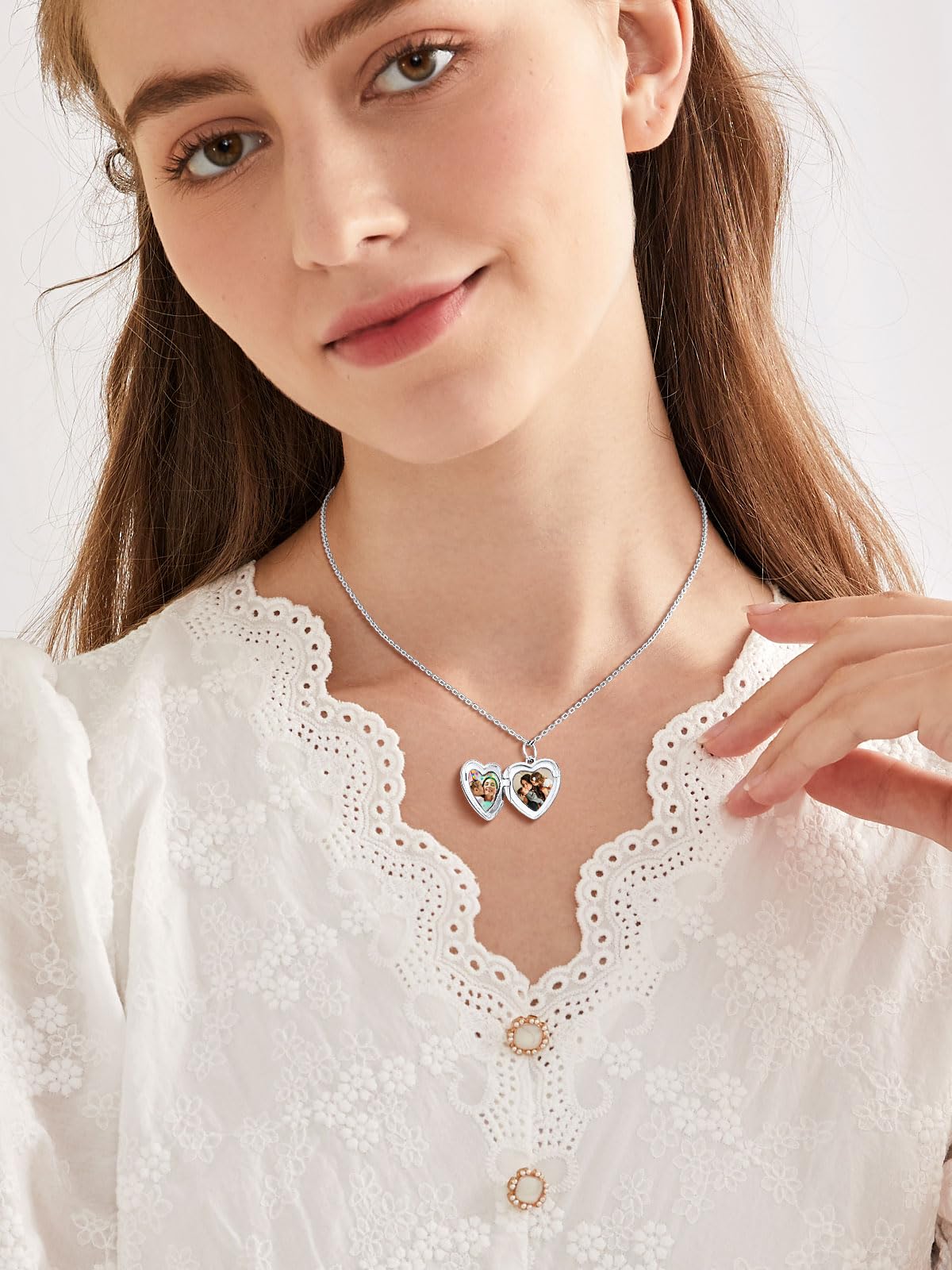 Custom4U Argento S925 Collana Locket Foto Cuore Personalizzata Donna Nome Testo Incisione 2 Foto Apribile Antiallergico 41/46/55 CM Delicato Solido Regalo Mamma Amore Creativo
