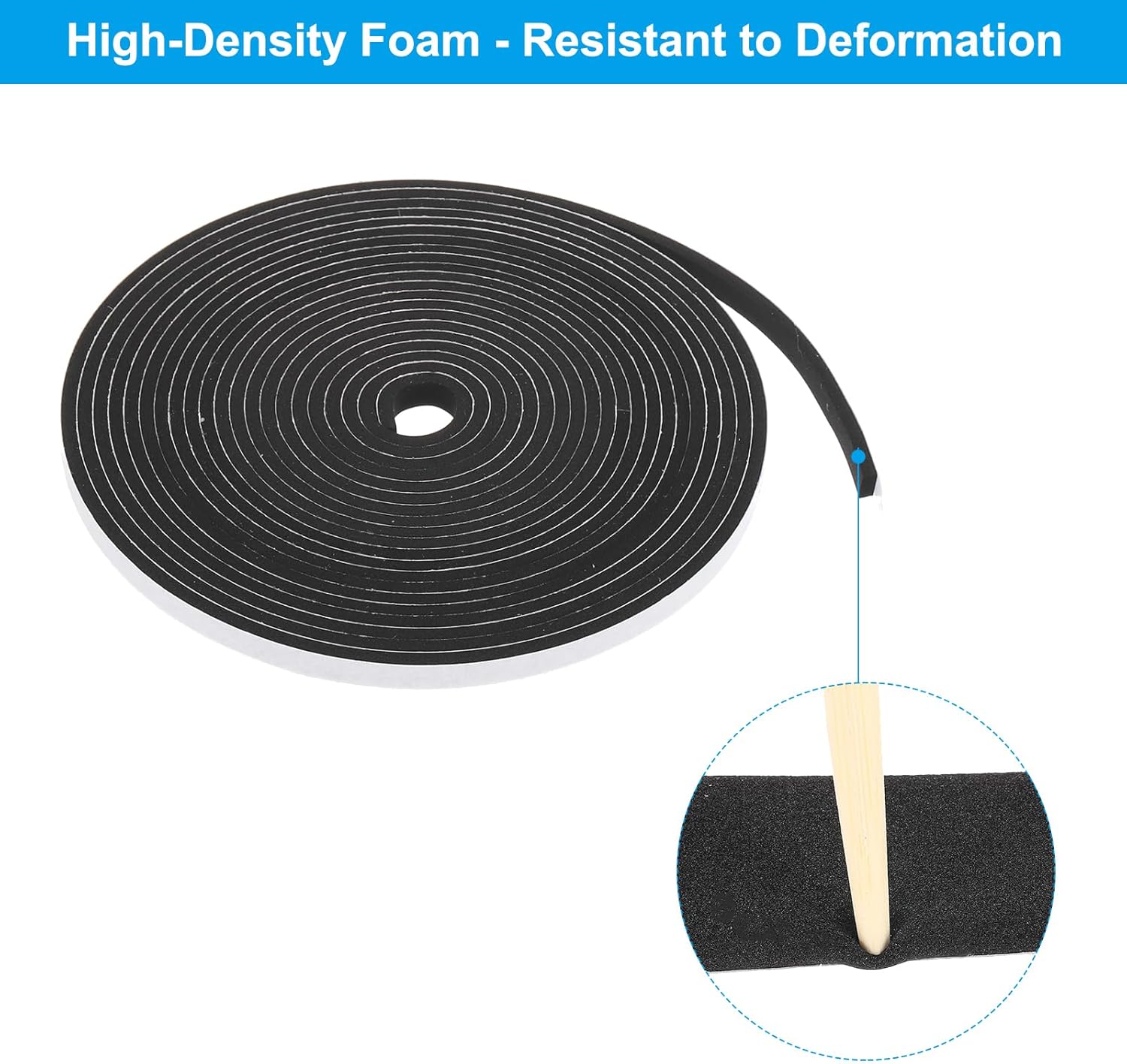Weather Stripping Door Seal Strip, 2 Rolls 1/4 Inch x 1/8 Inch x 16 Ft Self Adhesive Soundproof High Density Foam Tape Insulation for Door Window Air Conditioning, Black