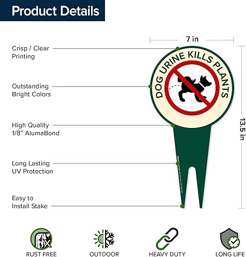 Miniatura 7 de Cartel de orina de perro mata plantas, letrero con texto en inglés Please Curb Your Dog, 7 x 13 pulgadas, estacas integradas de alta resistencia,