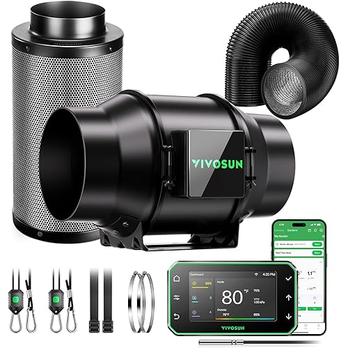 VIVOSUN Smart Air Filtration PRO G6 Kit 6", AeroZesh G6 Inline Duct Fan w/GrowHub E42A+ Temp. Humidity WiFi-Controller, Carbon Filter & Ducting, Cooling & Ventilation System for Grow Tent, Hydroponics