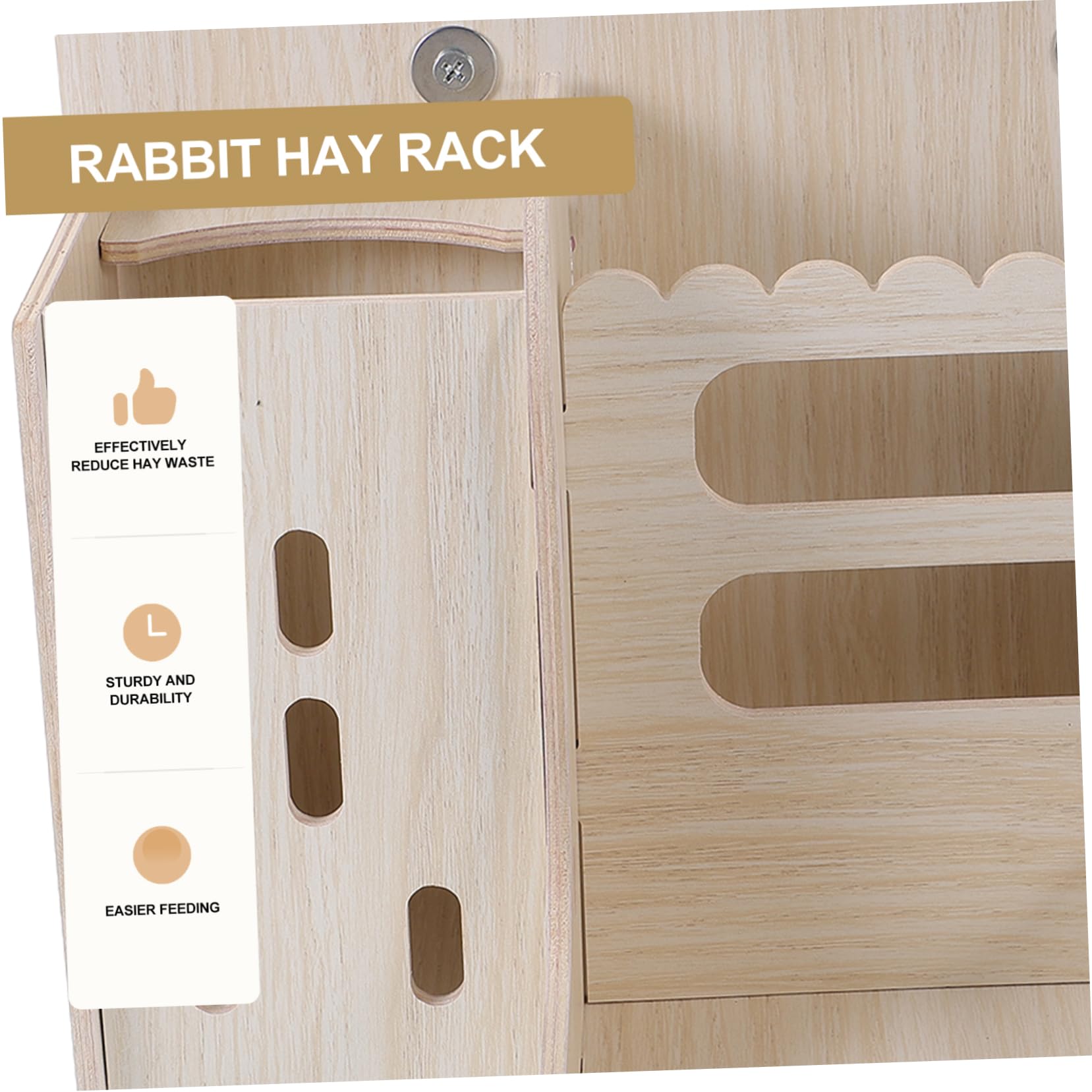 Râtelier à Lapins en Bois Beige, Support Suspendu, Facile à Nettoyer