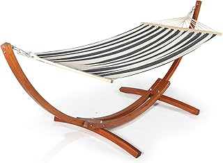 LAZZO 10 Ft Curved Wood Hammock Stand with Portable Hammock, Indoor & Outdoor Pine Hammock Arc Stand with 2X Chains and 4X...
