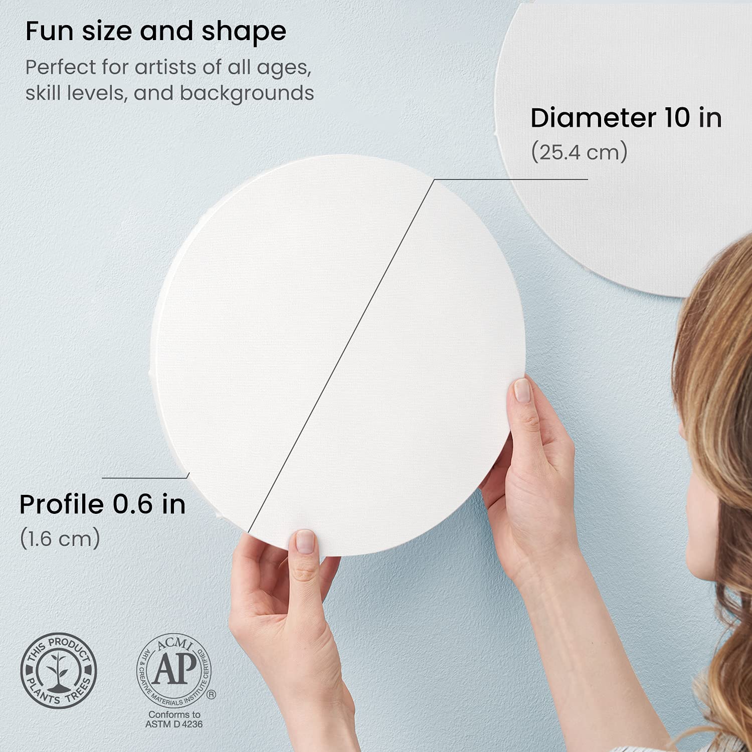 Arteza Runde Leinwand Keilrahmen, 8er-Set bespannte Keilrahmen rund 25.4 cm Durchmesser, 100% Baumwolle, Leinwände für Acrylfarben, Künstlerbedarf für Acryl- und Ölmalerei