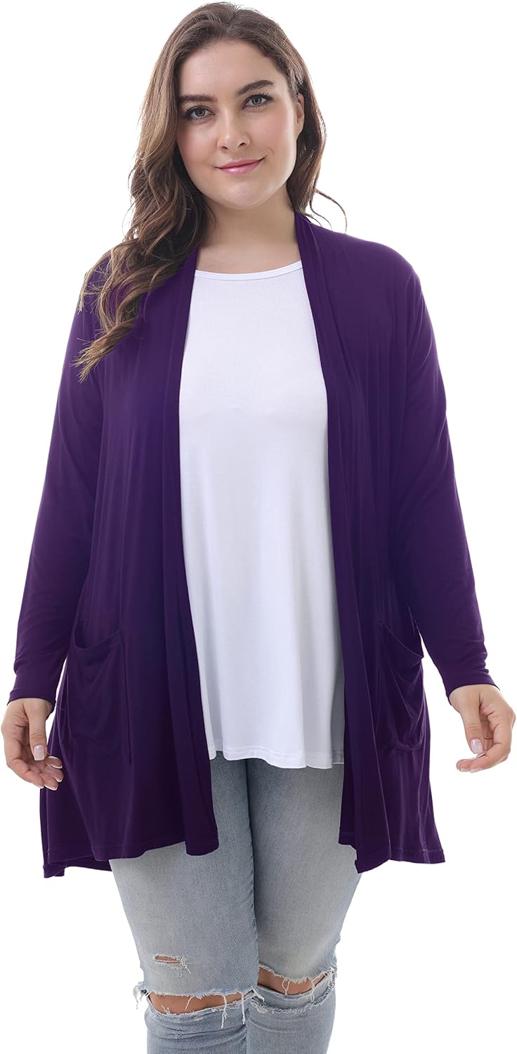 ZERDOCEAN Women's Plus Size Long Sleeve Lightweight Soft Printed Drape Cardigan with Pockets - Image 2