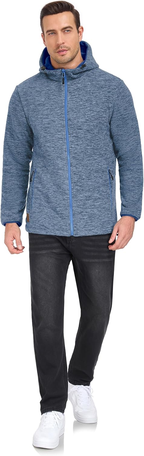 Little Donkey Andy Men's Lightweight Reversible Polar Fleece Jacket Full Zip Hoodie with Pockets Thermal Outdoor Coat - Image 7