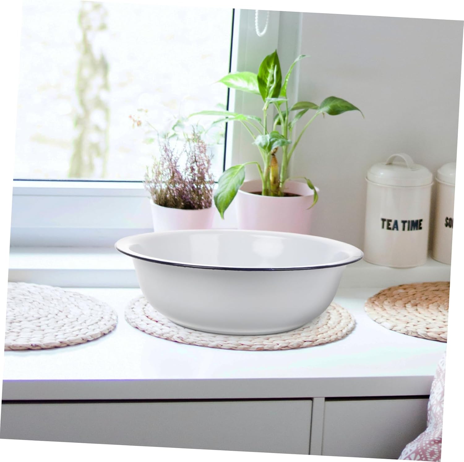 Veemoon Vintage Enamel Basin Capacity Mixing Bowl Versatile Retro Design for Washing Vegetables Face and Clothes Elegant and Easy to Clean Enamel Sourdough Bowl