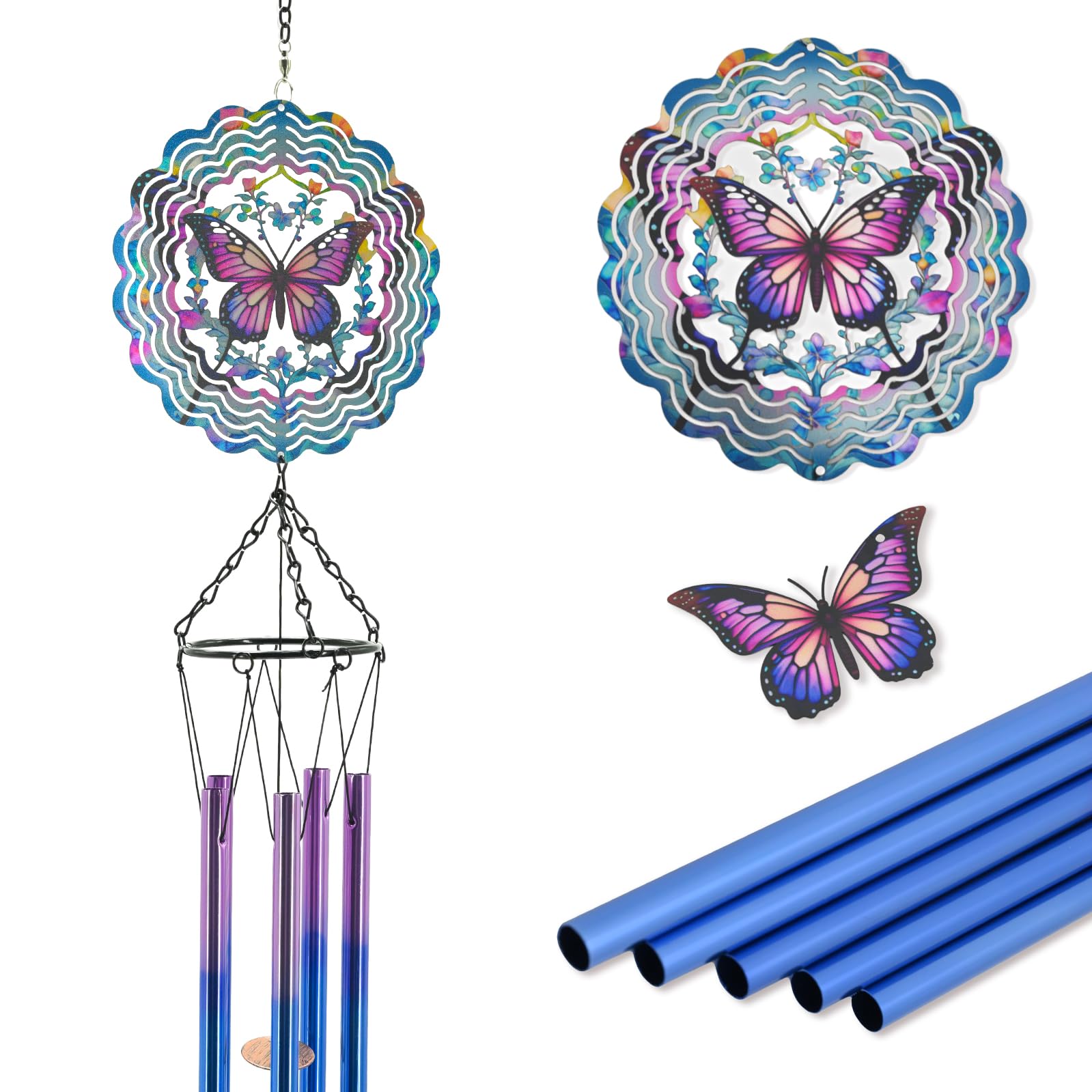 Butterfly Wind Chimes for Outside, Butterflies Birthday Gifts for Women Mom Men Wife Grandma, Sympathy Memorial Festival Gifts Metal windchimes, Garden Decor for Outside, Patio, Yard, Home, Porch