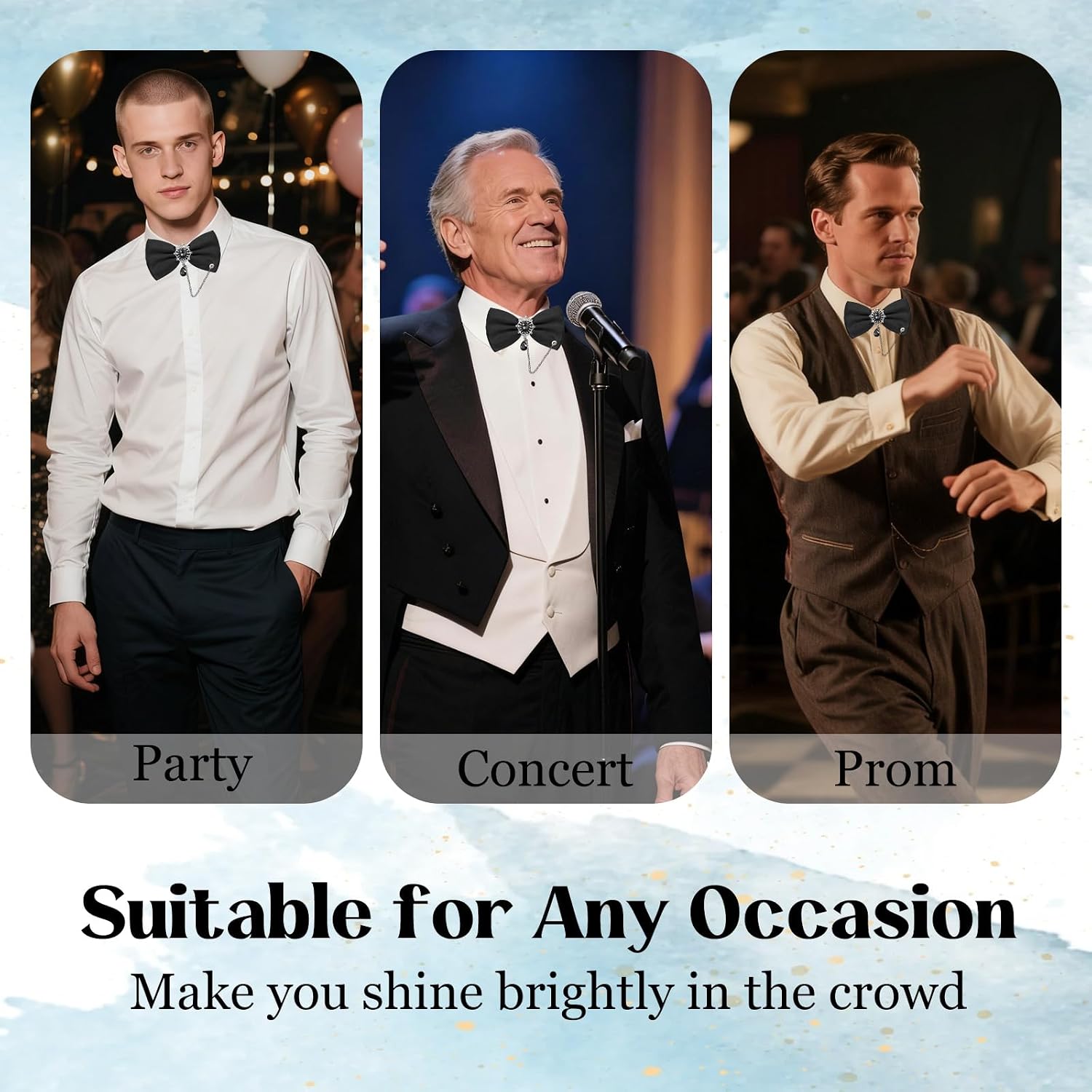 Bow Ties for Men with Crystal, Pre-tied Adjustable Mens Bow Tie Sparkly Bowtie for Formal Suit Tuxedo Wedding Party