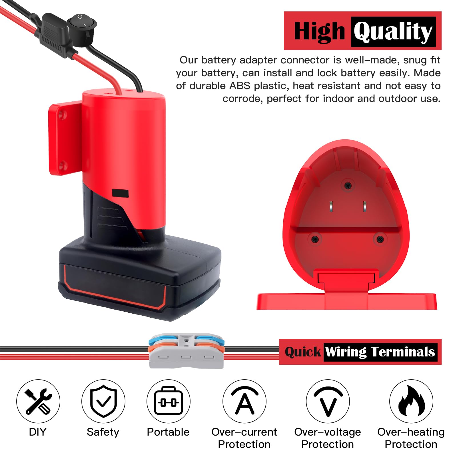 2 Packs Power Wheel Adapter for Milwaukee M12 Battery Adapter 12V Battery Conversion Kit with Switch Fuse Wire — view 6