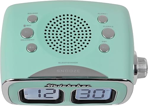 Miniatura 4 de Studebaker Pantalla grande LCD AMFM Reloj Retro Radio USB Bluetooth Aux-in Dormitorio Cocina Contador Pequeño Huella (Verde Azulado)