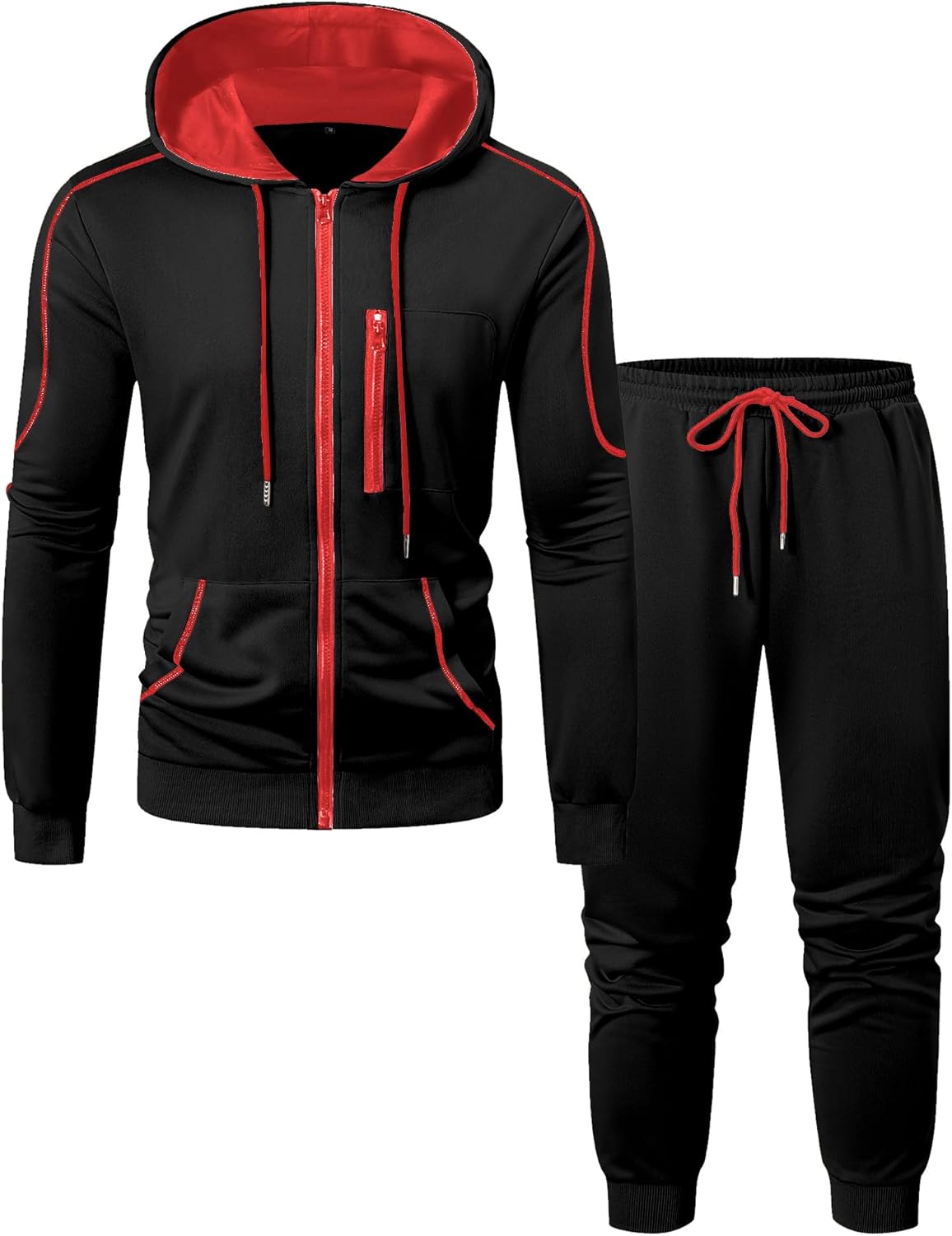 LecGee Men's Full zip Hooded Jacket and Jogger set Casual Hoodie Long Sleeve Sweatshirt & Pants 2 Piece Sports Tracksuit