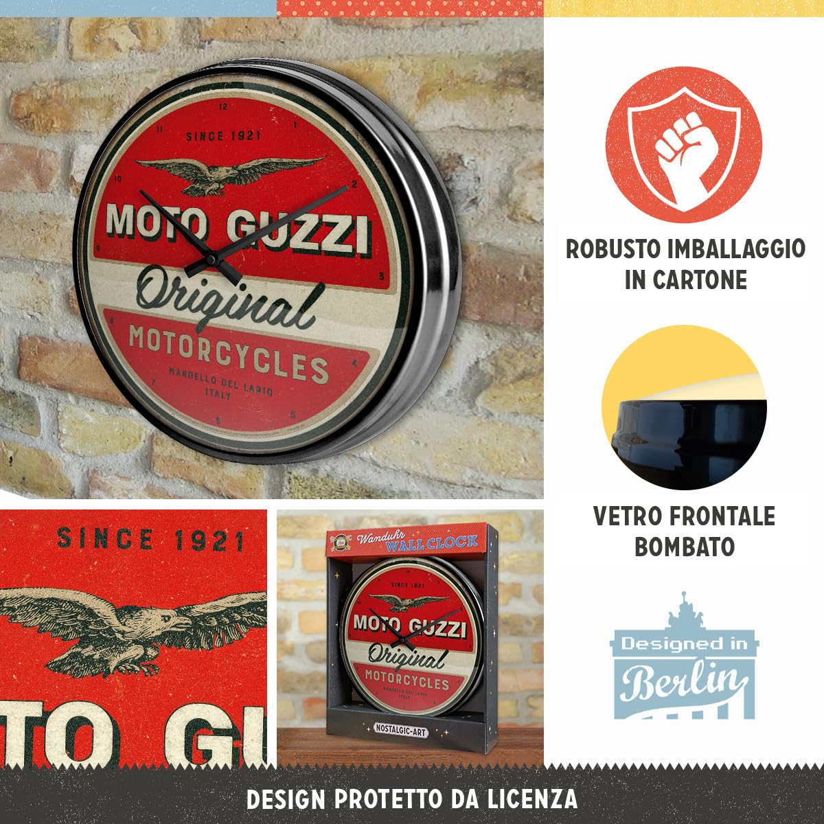 Officiële Licentie Product Nostalgic-Art Retro Wandklok Moto Guzzi – 31 Cm Diameter, Officieel Gelicentieerd Product | Vintage Keukenklok Als Cadeau Voor Motorrijders Officiële Licentie Product Vintage