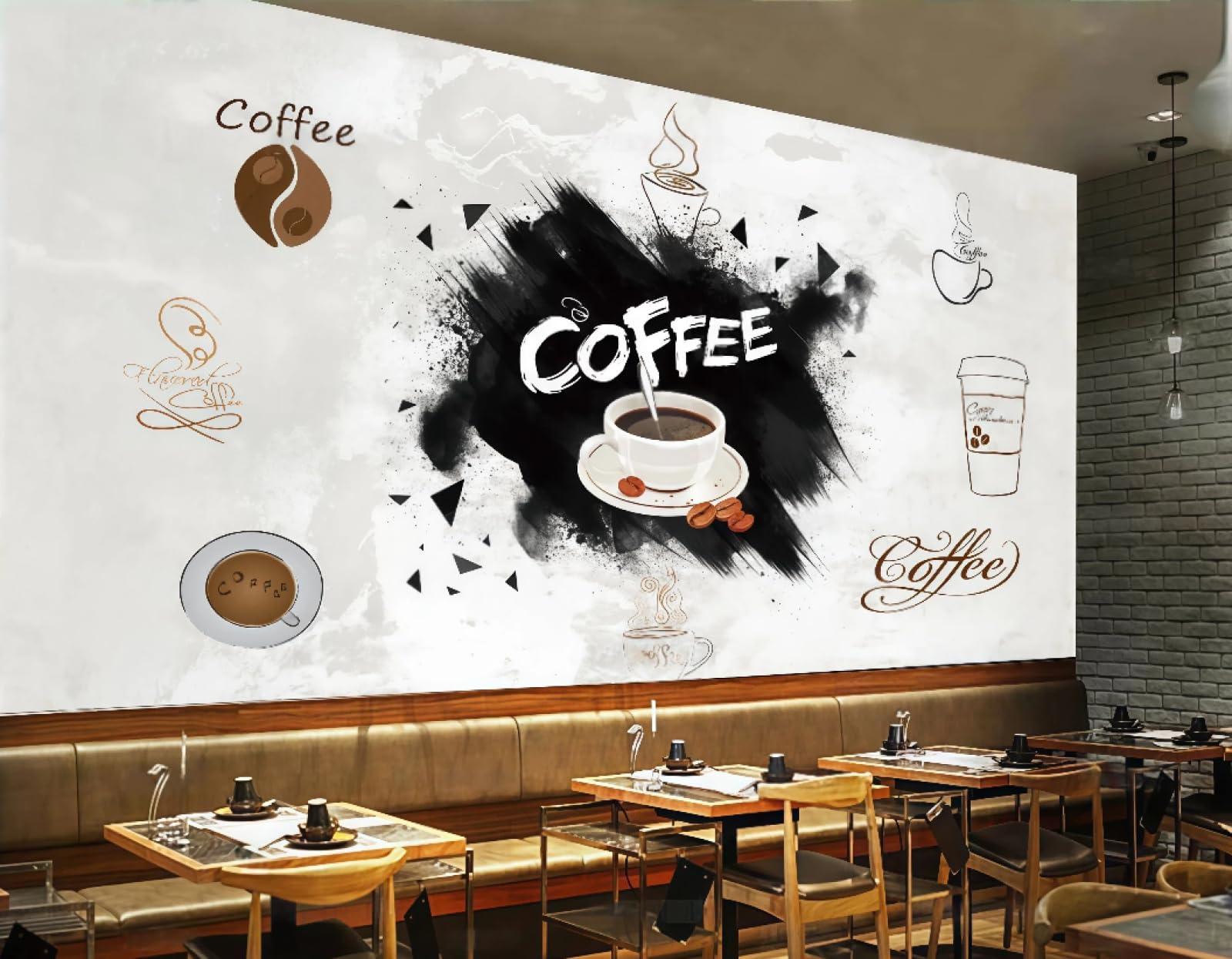 XDOUBAO Wallpaper Hand-Painted Simple English Letters Coffee Theme Afternoon Tea Western Restaurant Background Wall Wallpaper Coffee Shop Mural,3D,430x300cm