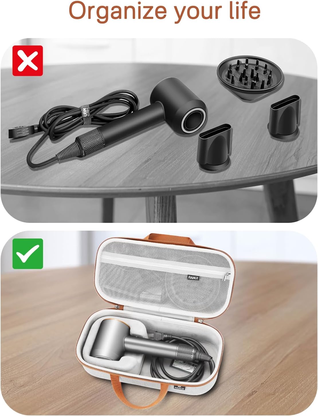 RAIACE Hard Storage Case Compatible with dyson Hair Dryer, Travel Carrying Bag. (for sale is case only). - Gray(Gray Lining)