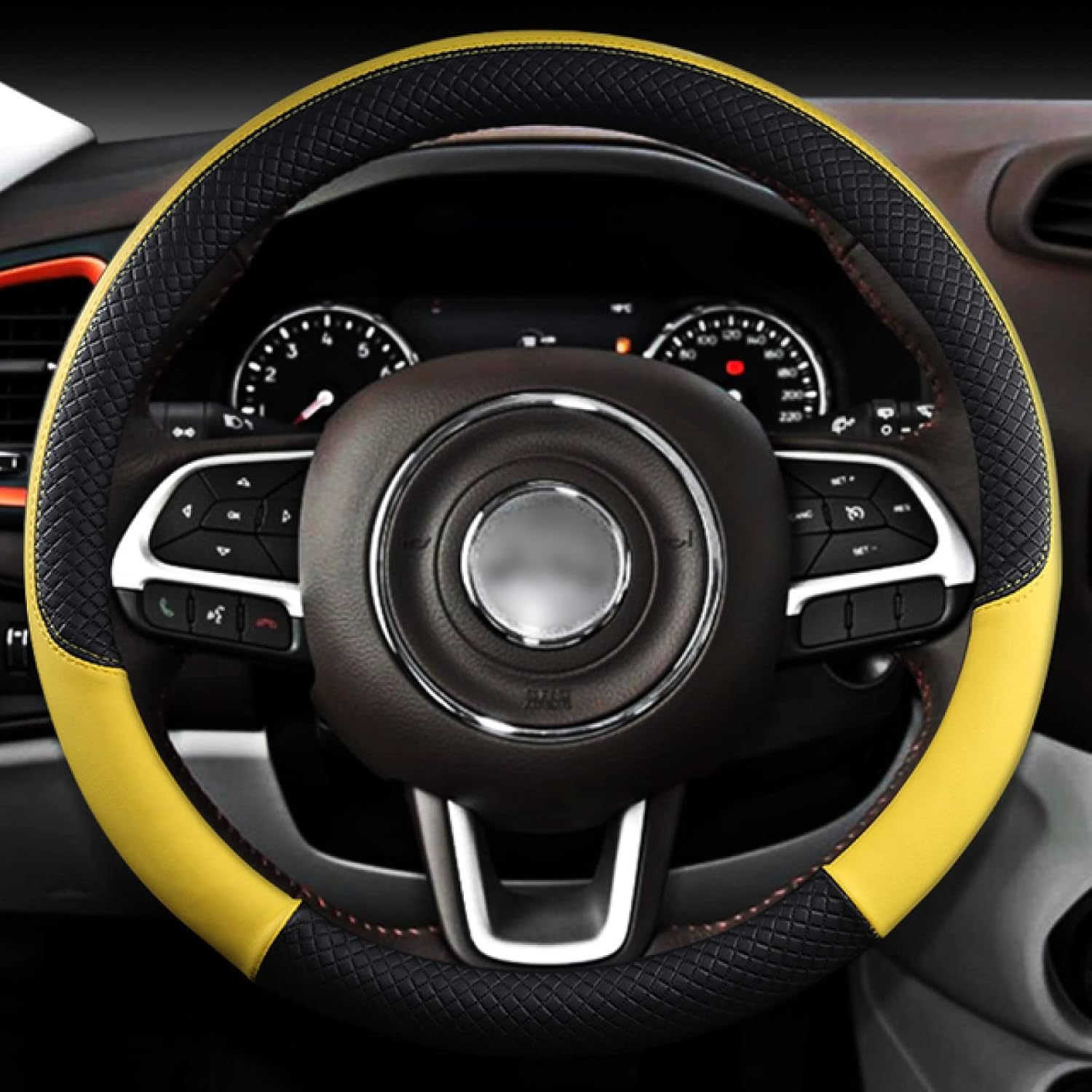 for Jeep Renegade 2014-2021, Leather Car Steering Wheel Cover Anti Slip Auto Interior Accessories Interior Details