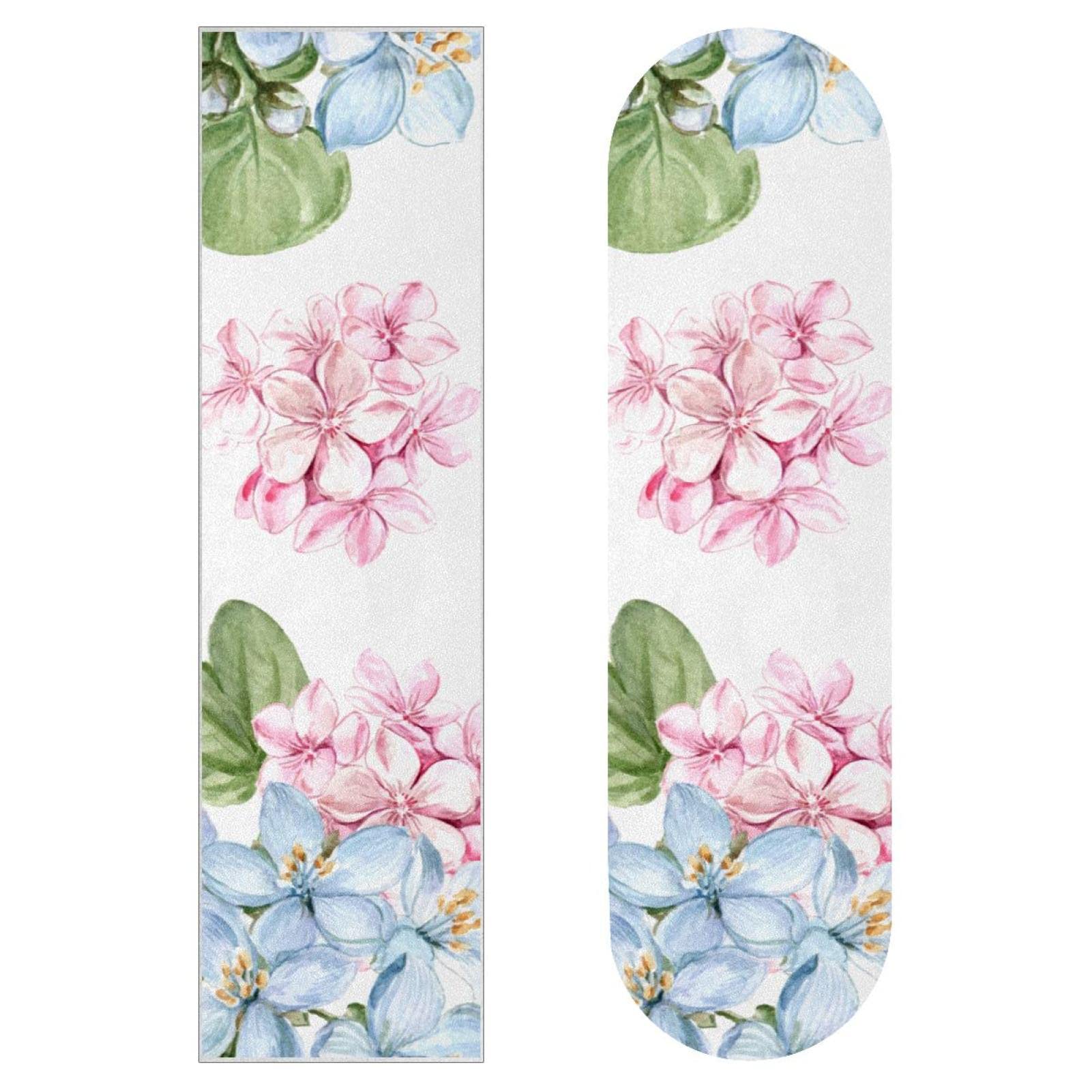 Lot de 2 feuilles de papier abrasif pour skateboard Motif floral Rose/bleu