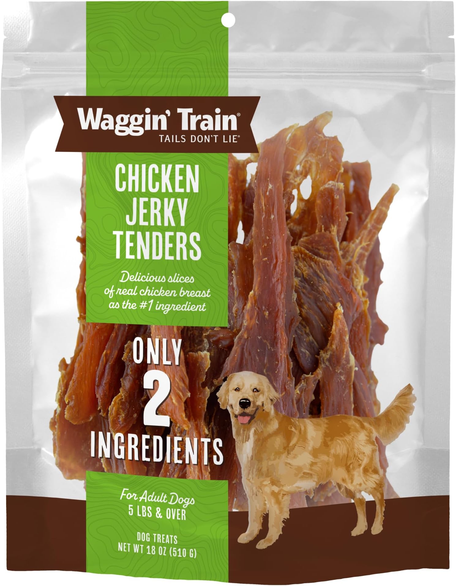 Chicken Jerky Dog Treats, Made with 100% Real Chicken Breasts, Only Two All-Natural Ingredients, Great High Protein Dog Treat, Easily Digestible for Big or Small Dogs, 18 oz. Pouch