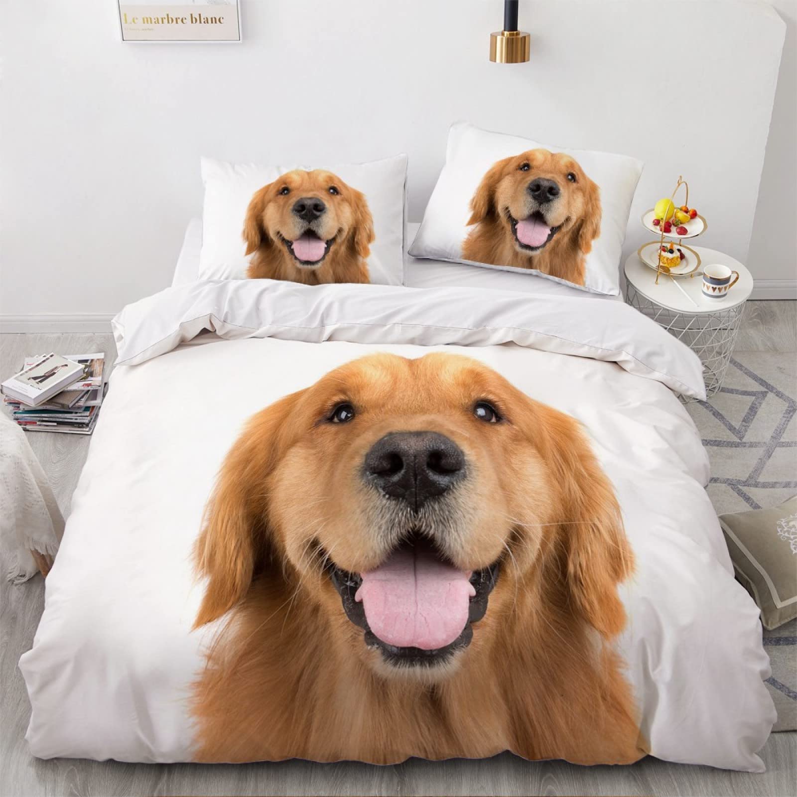 Funda Nordica Cama 105 Perro Perdiguero De Oro Amarillo Ropa de Cama para Niños Adultos con Cremallera cómodo y Transpirable Microfibra Fundas Nordicas 200x200 cm + 2 Fundas de Almohada 50x80 cm