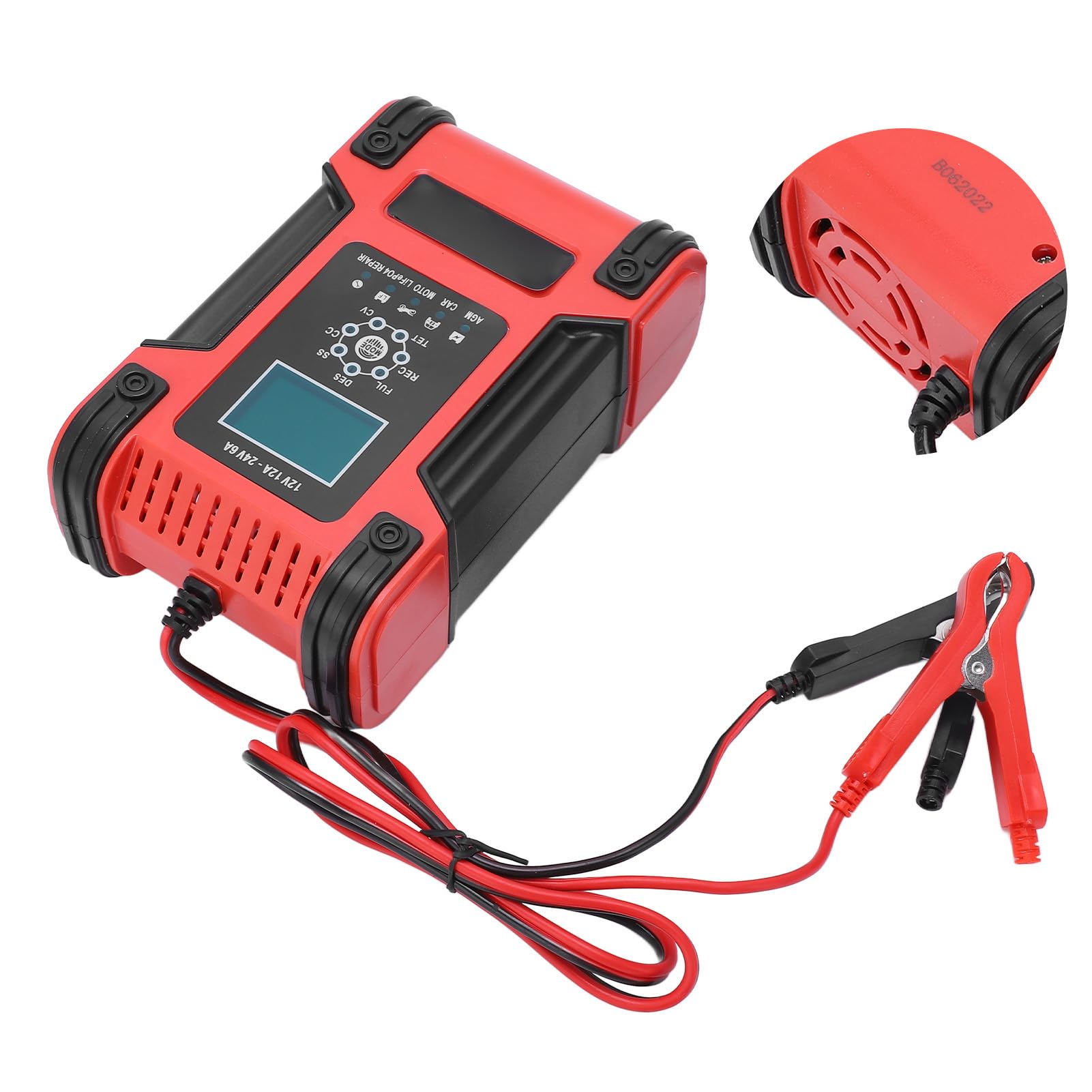 Caricabatteria a 7 Stadi, Protezione polarità Multifunzionale CA 100-240 V Raffreddamento della Ventola Manutentore Automatico della Batteria per Batteria Al Litio Ferro Fosfato
