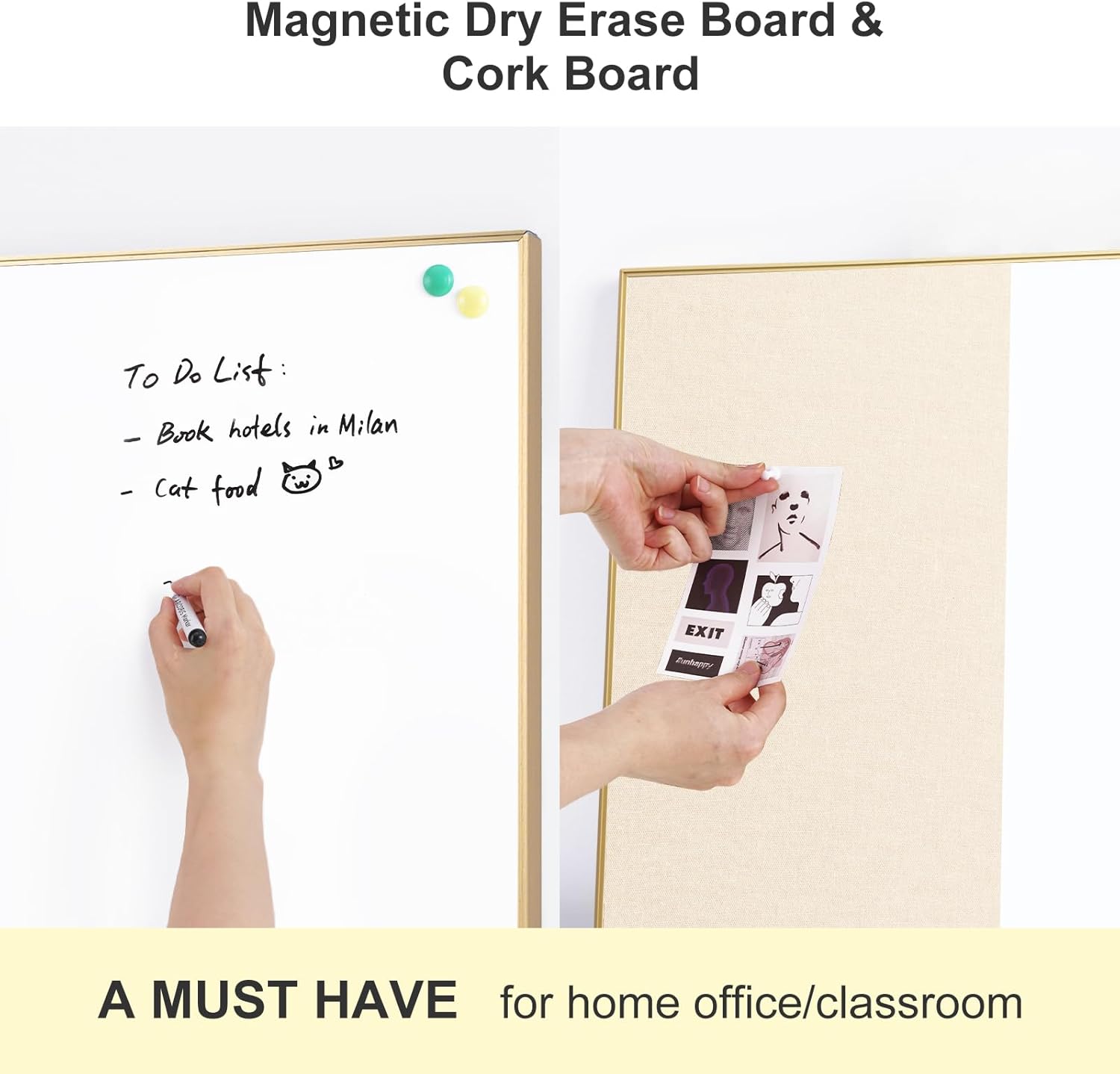 ARCOBIS Dry Erase Cork Board Combo, 24"X18" Whiteboard with Linen for Wall, Magnetic Dry Erase Bulletin Board, Vision Board for Home, Office, School, Off White