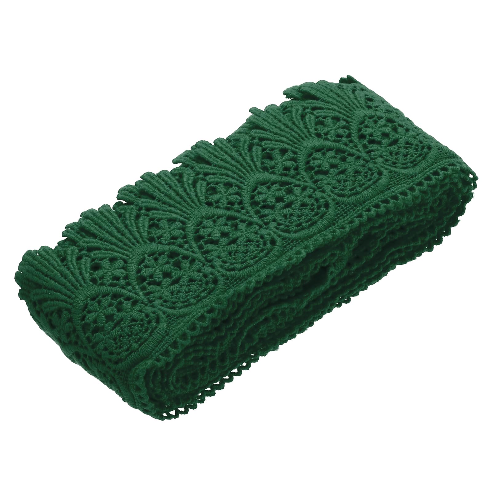 sourcing map Cotton Lace Trim Vintage Crochet 3inch x 3yard Dark Green Stretch Lace Edge Ribbon for DIY Scrapbooking Clothes Curtain Slipcover Fabric