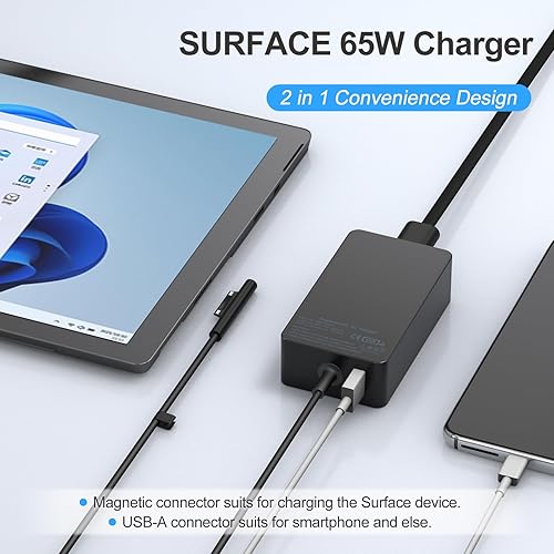 Miniatura 4 de Cargador para laptop Surface Pro de 65 W, para Microsoft Surface Pro Charger Windows Surface Laptop 6, 5, 4, 3, 2, 1, para Microsoft Surface Pro10,